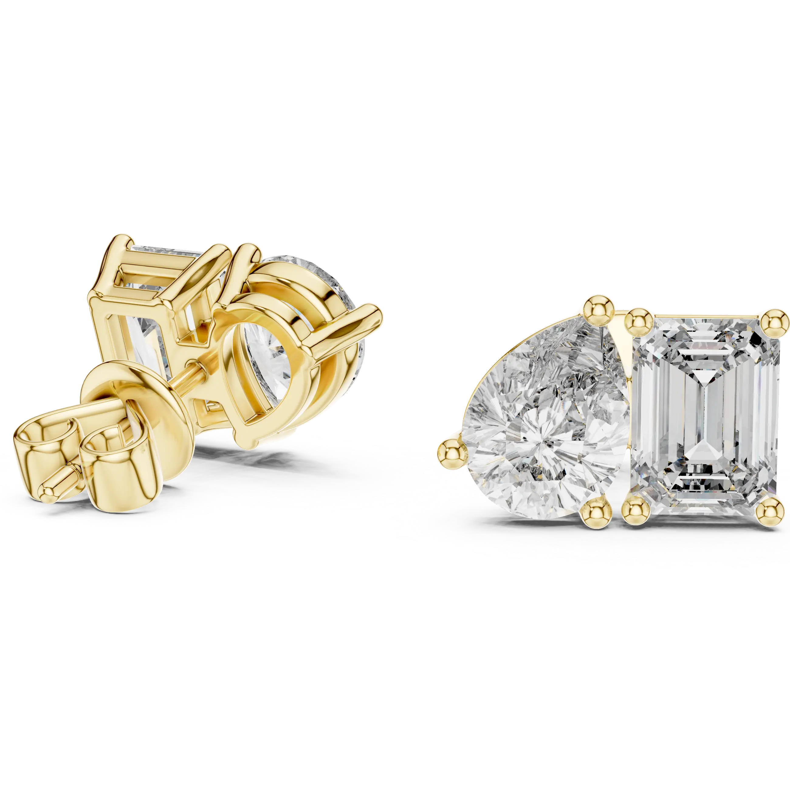 MJER21 - Pear and Emerald Cut Dual Stone Studs