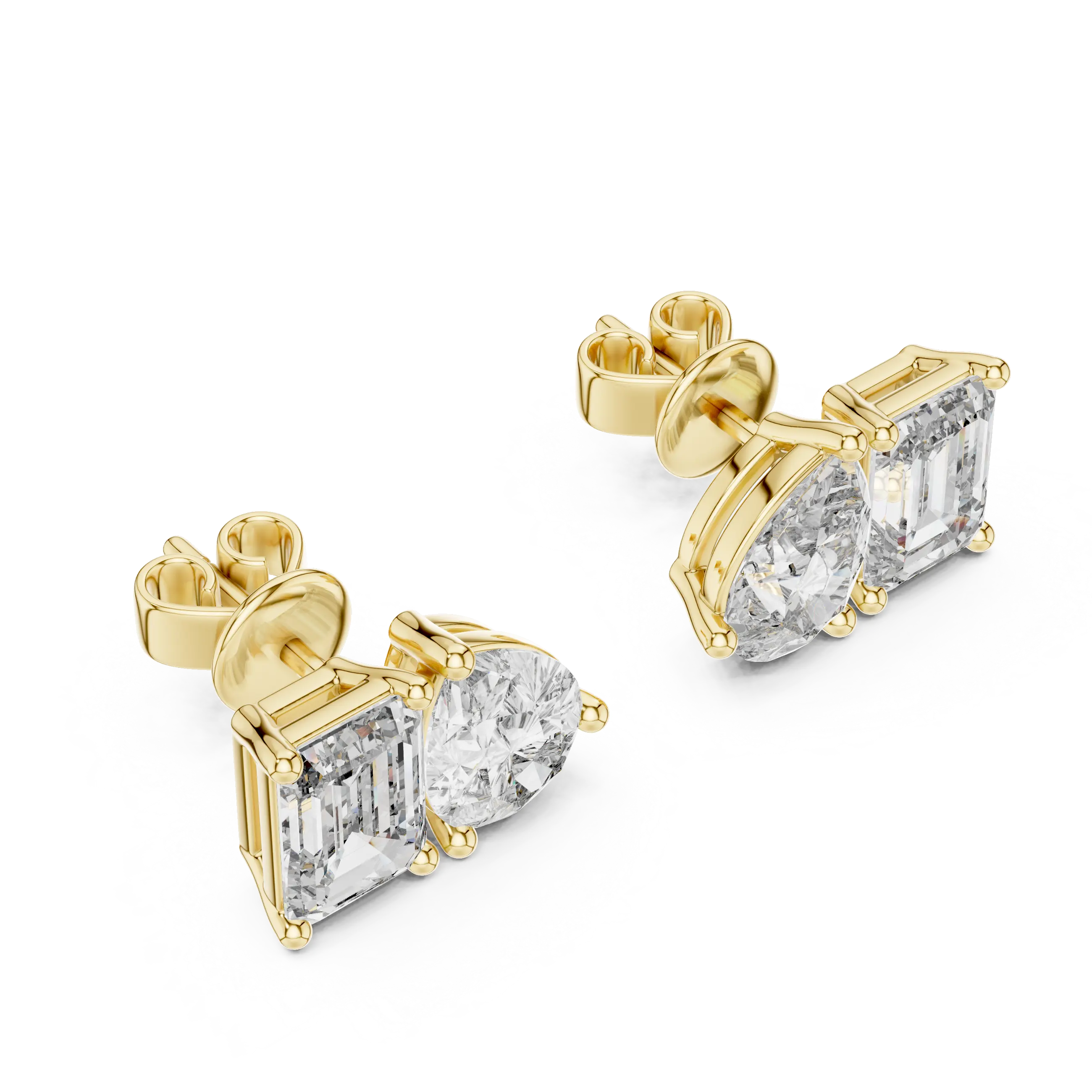 MJER21 - Pear and Emerald Cut Dual Stone Studs