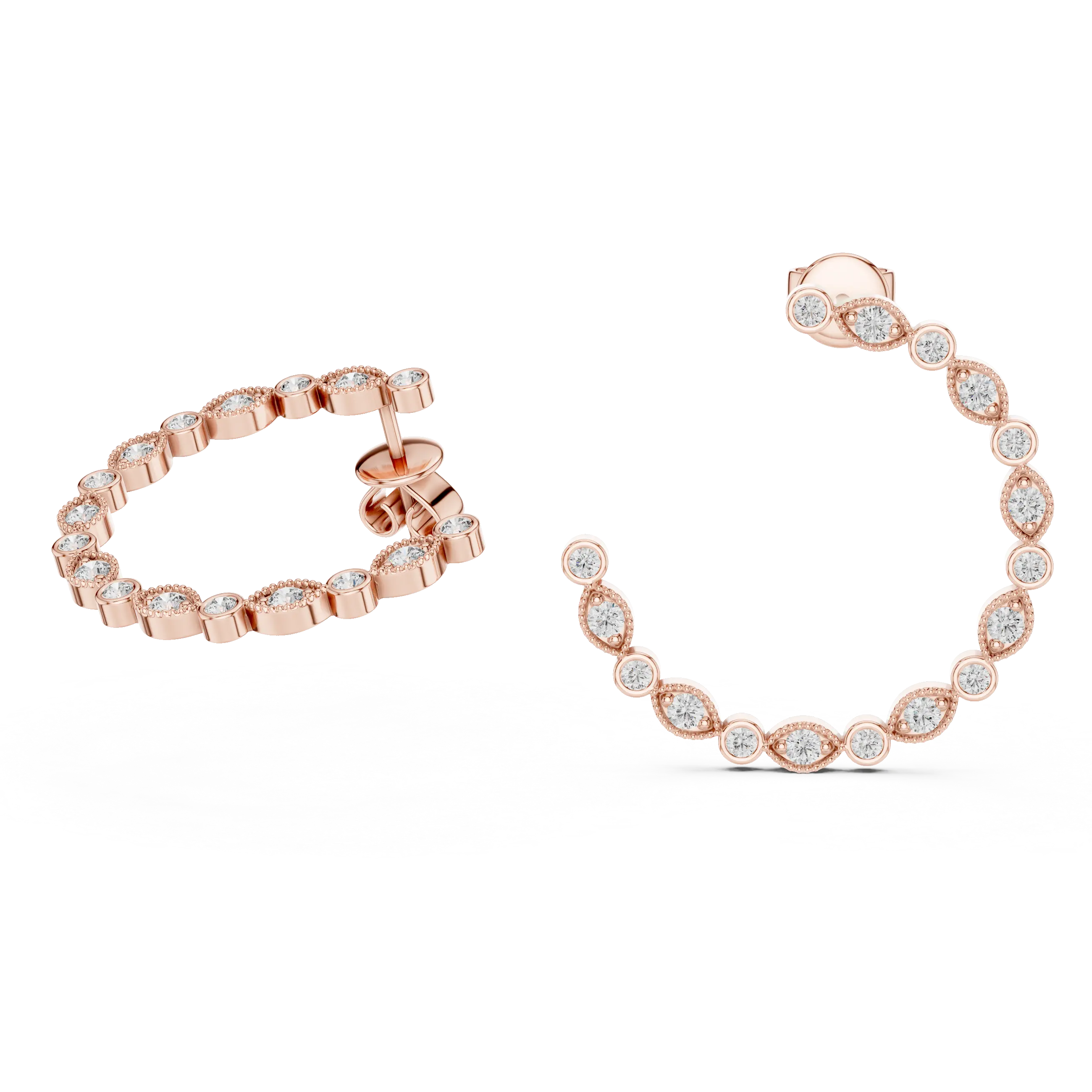 MJER20 - Milgrain Marquise Bezel Open Hoop Earrings