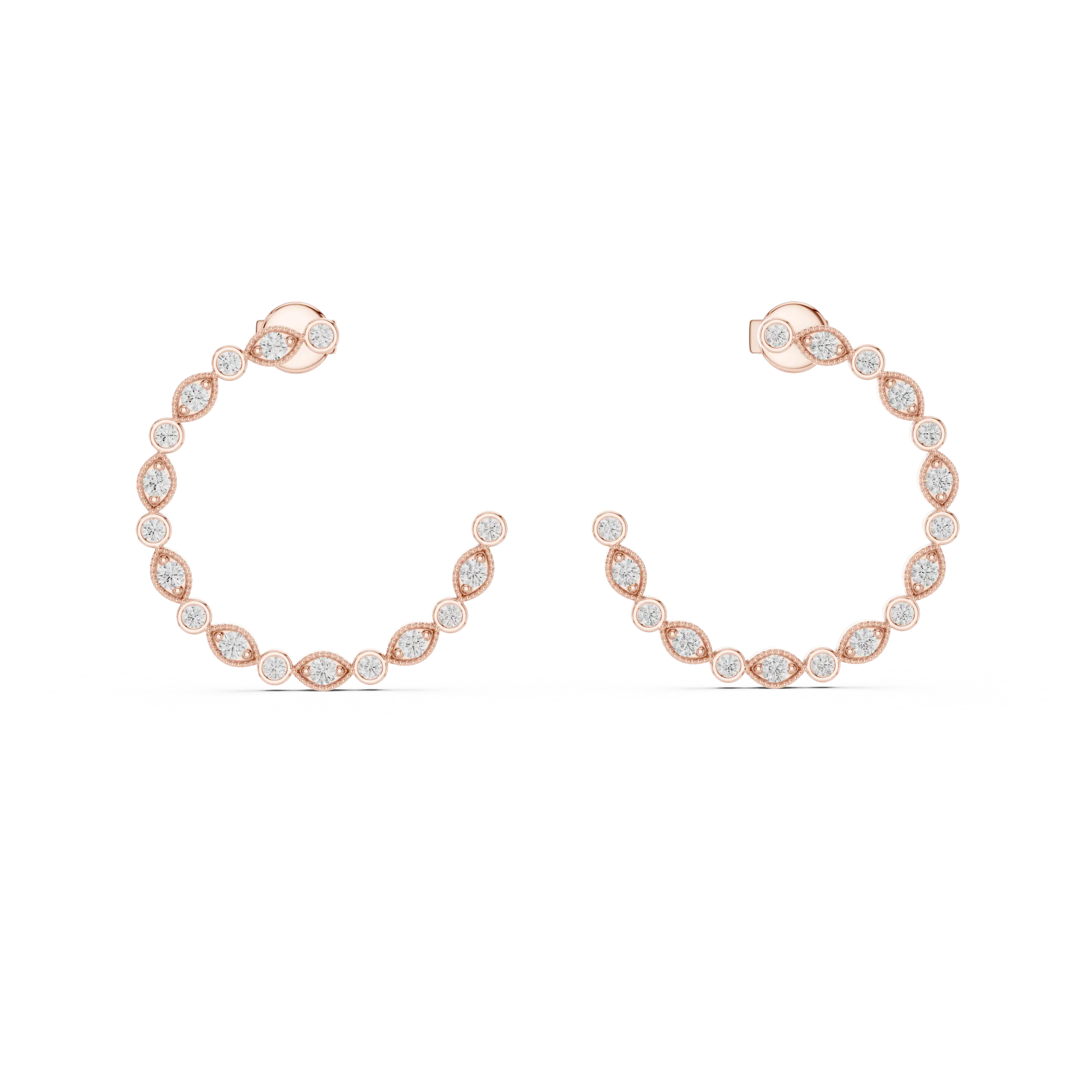 MJER20 - Milgrain Marquise Bezel Open Hoop Earrings
