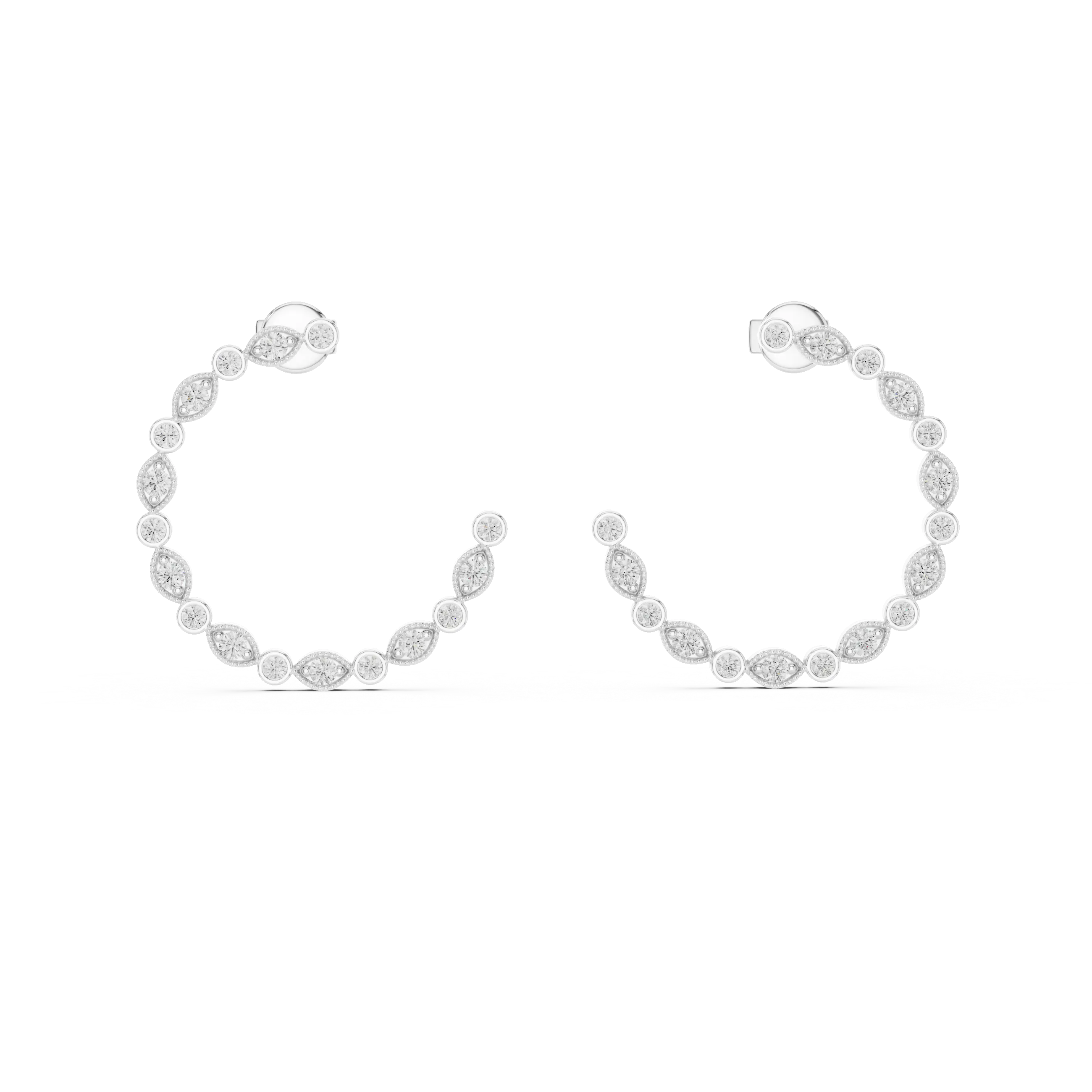 MJER20 - Milgrain Marquise Bezel Open Hoop Earrings