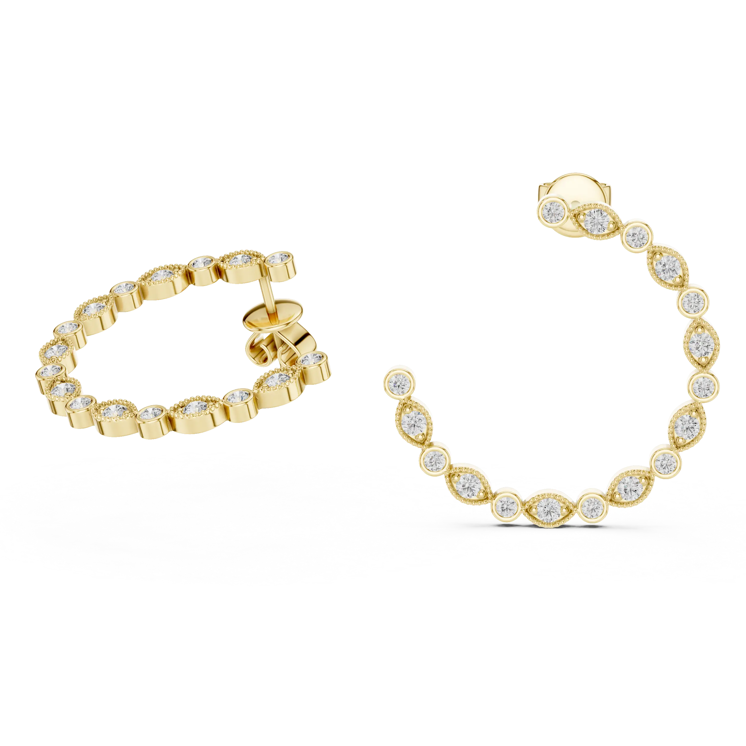 MJER20 - Milgrain Marquise Bezel Open Hoop Earrings