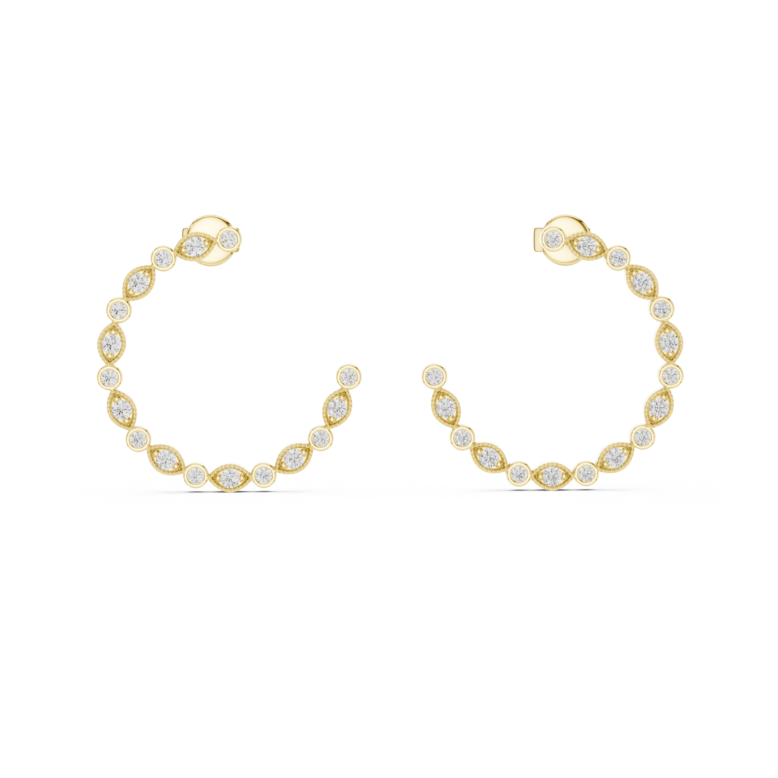 MJER20 - Milgrain Marquise Bezel Open Hoop Earrings