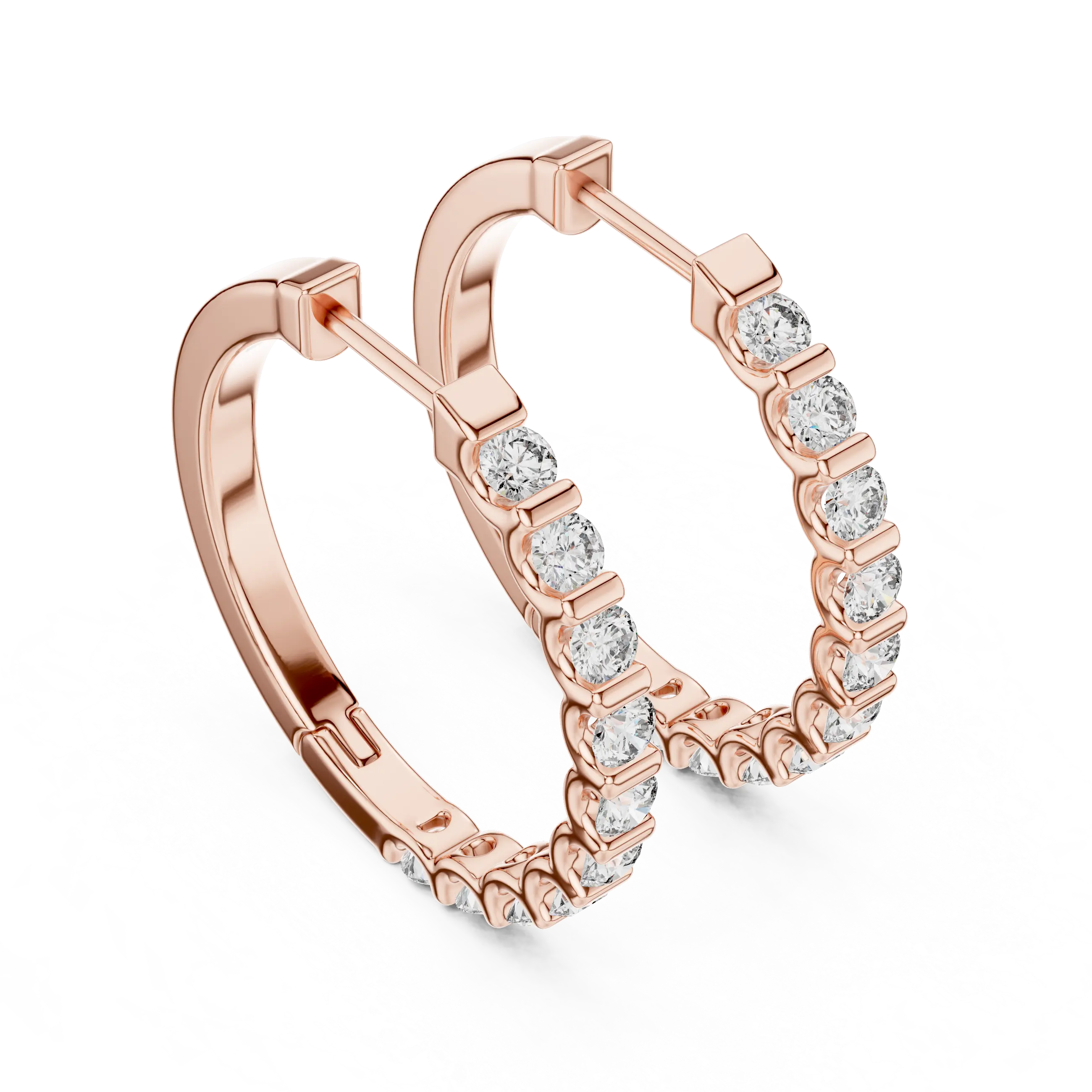 MJER29 - Bar Set Round Stone Hoop Earrings