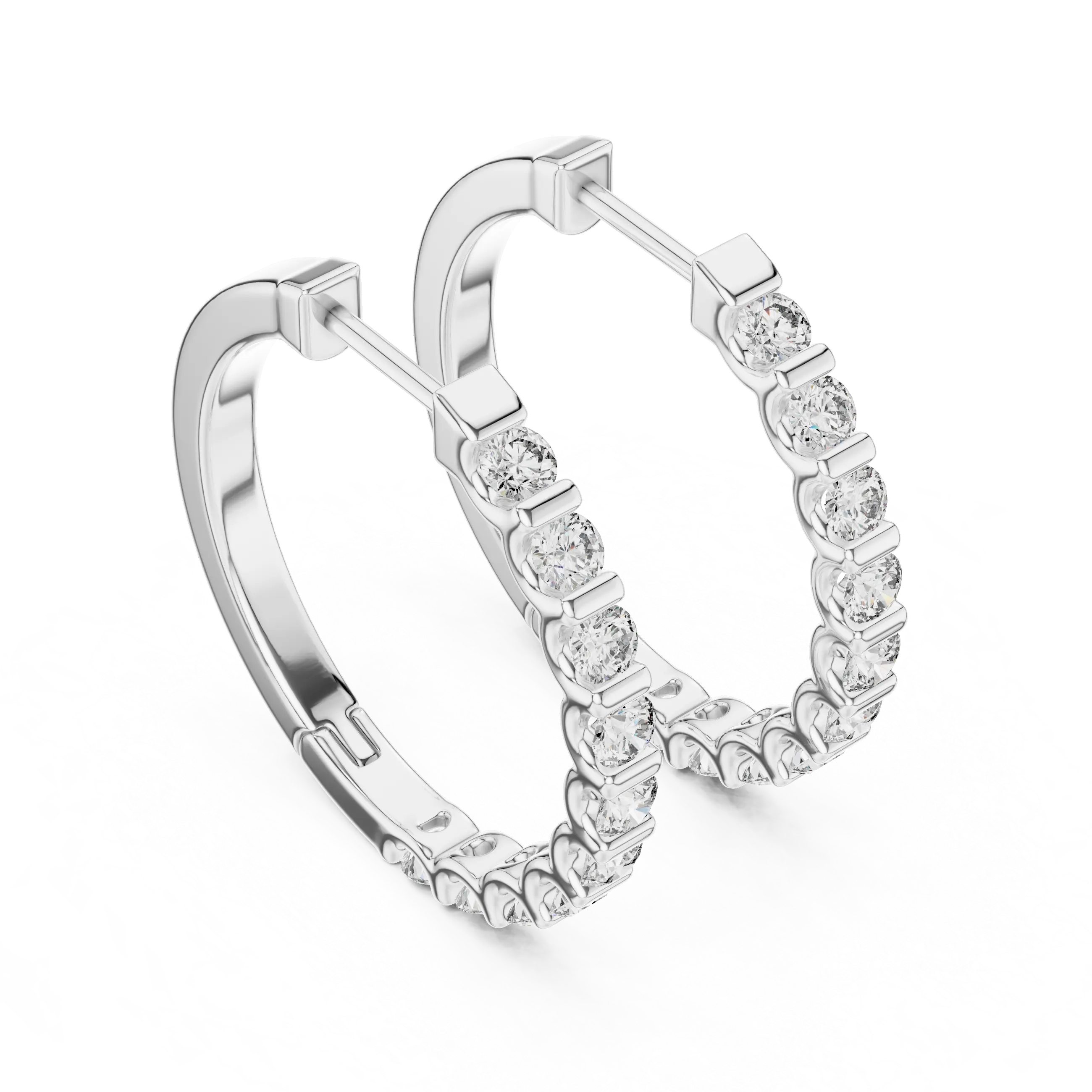 MJER29 - Bar Set Round Stone Hoop Earrings