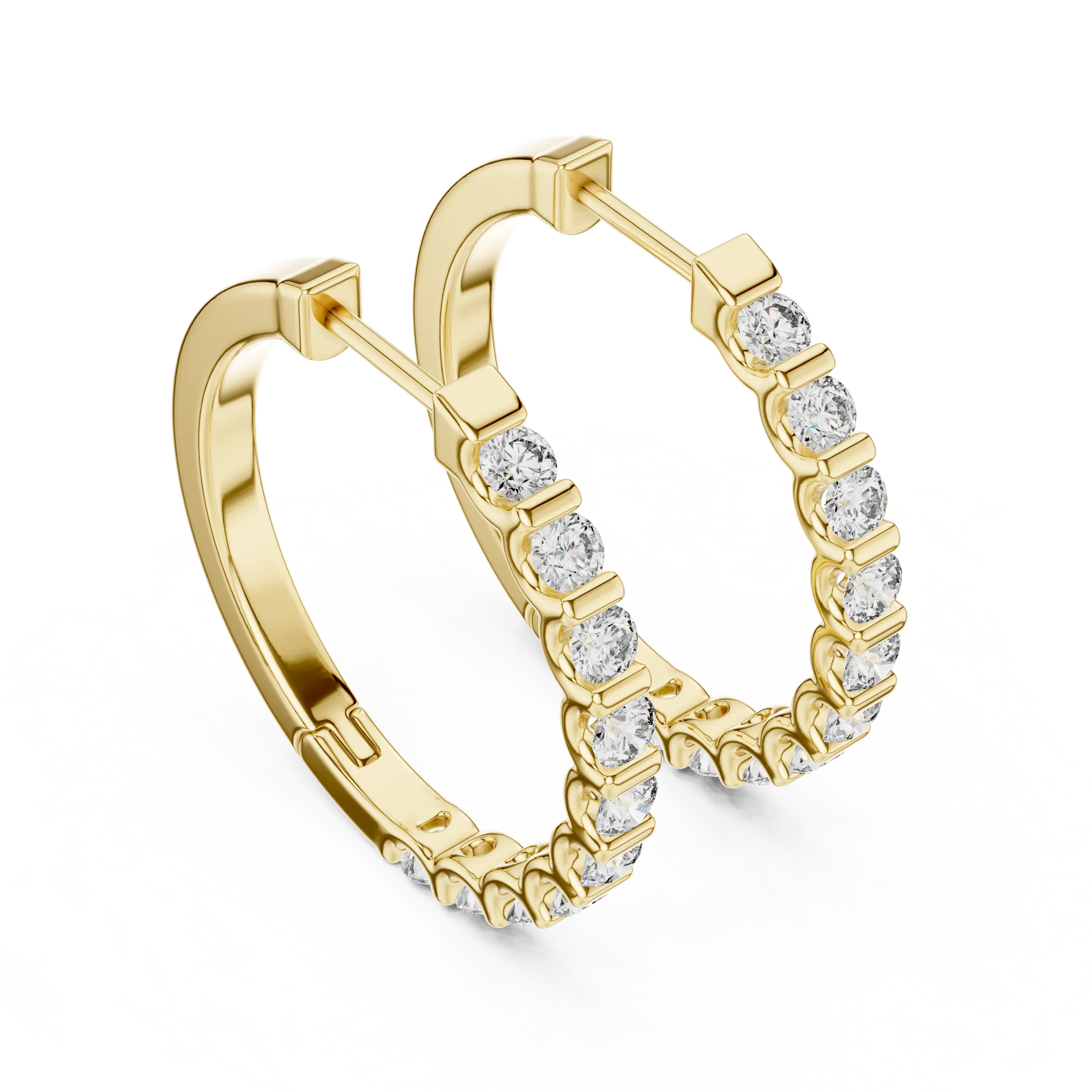 MJER29 - Bar Set Round Stone Hoop Earrings