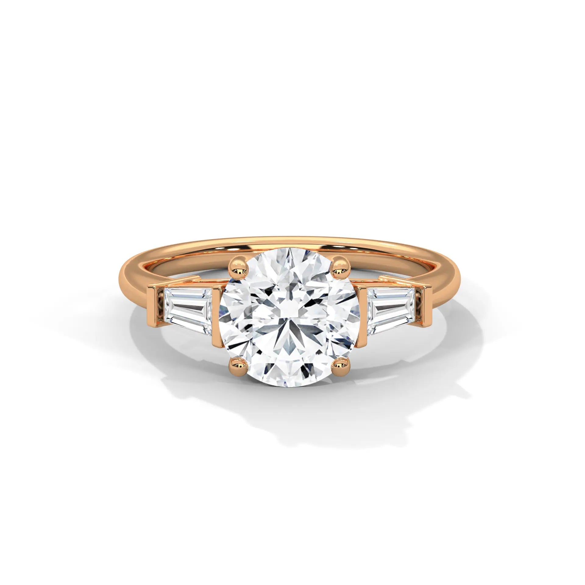MJBS30 - Round Cut Solitaire with Tapered Baguette Side Stones
