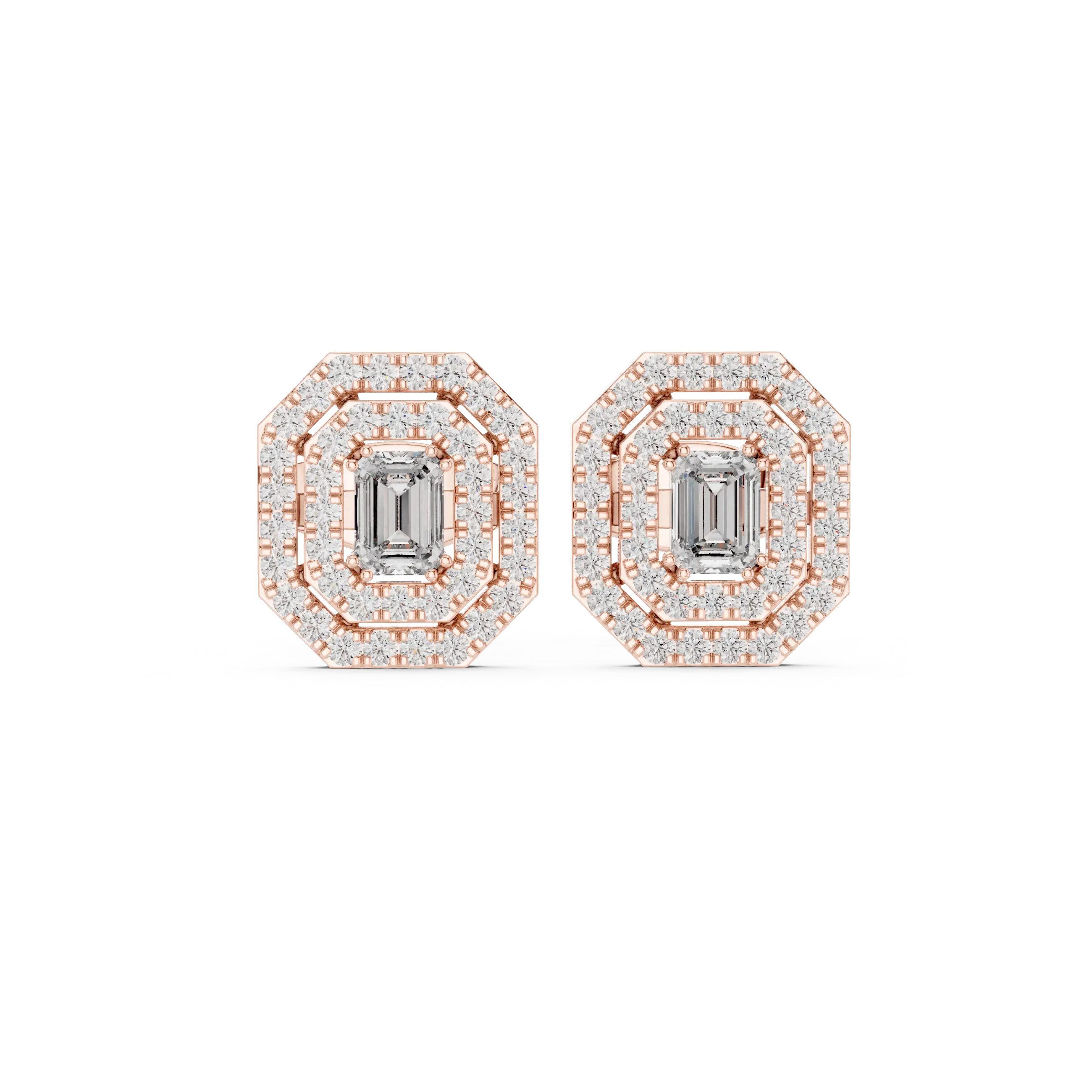 MJER35 - Double Octagon Halo Emerald Cut Studs