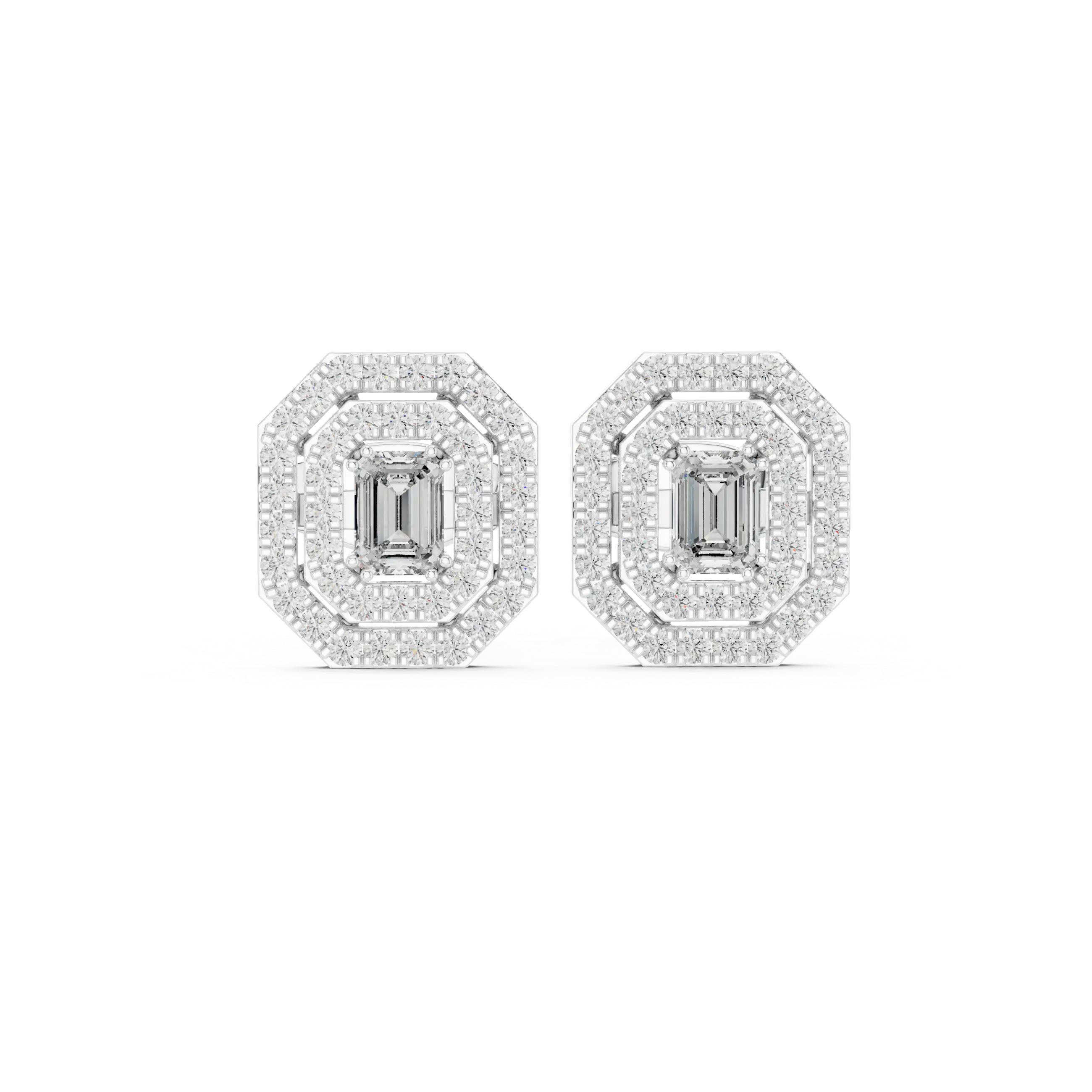 MJER35 - Double Octagon Halo Emerald Cut Studs