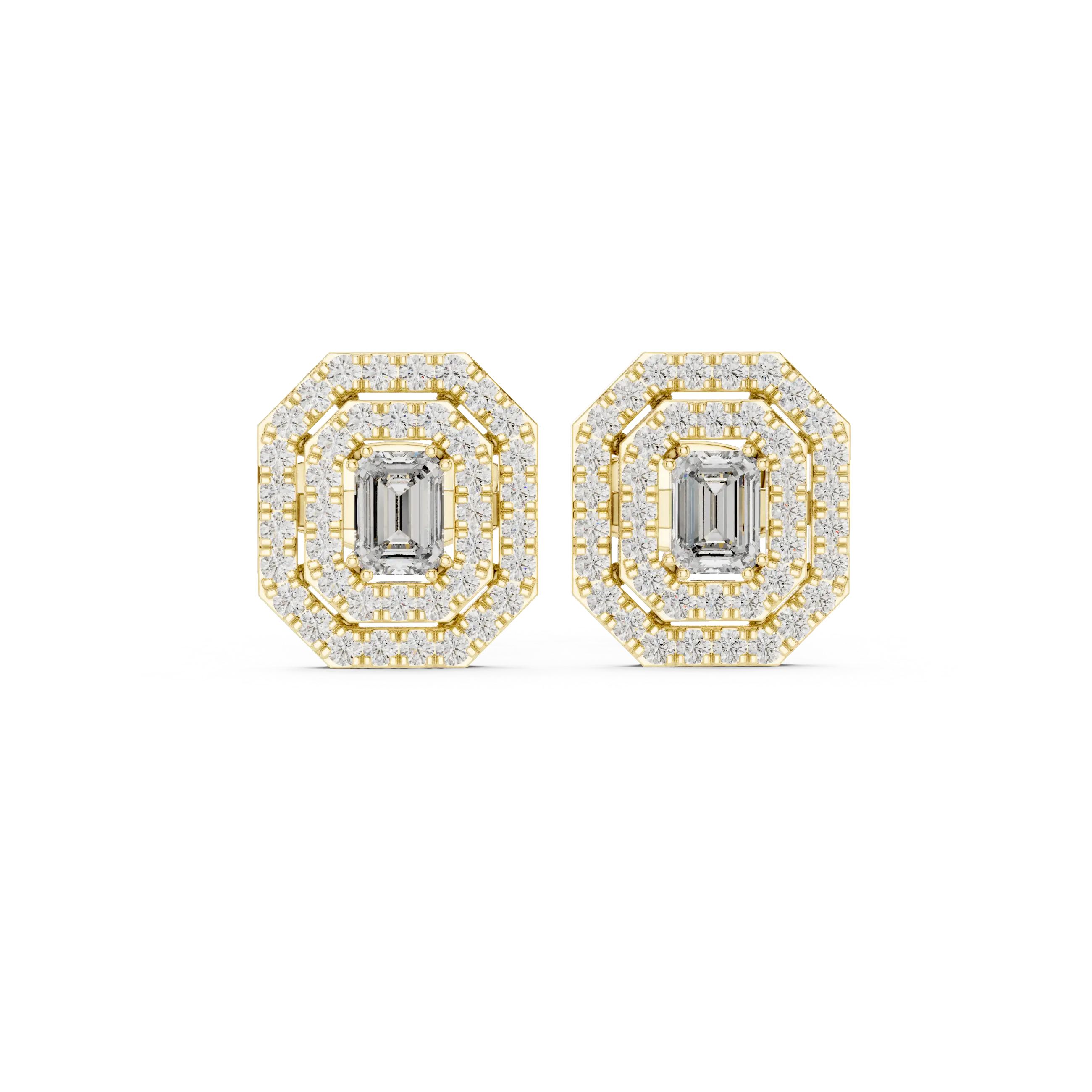 MJER35 - Double Octagon Halo Emerald Cut Studs