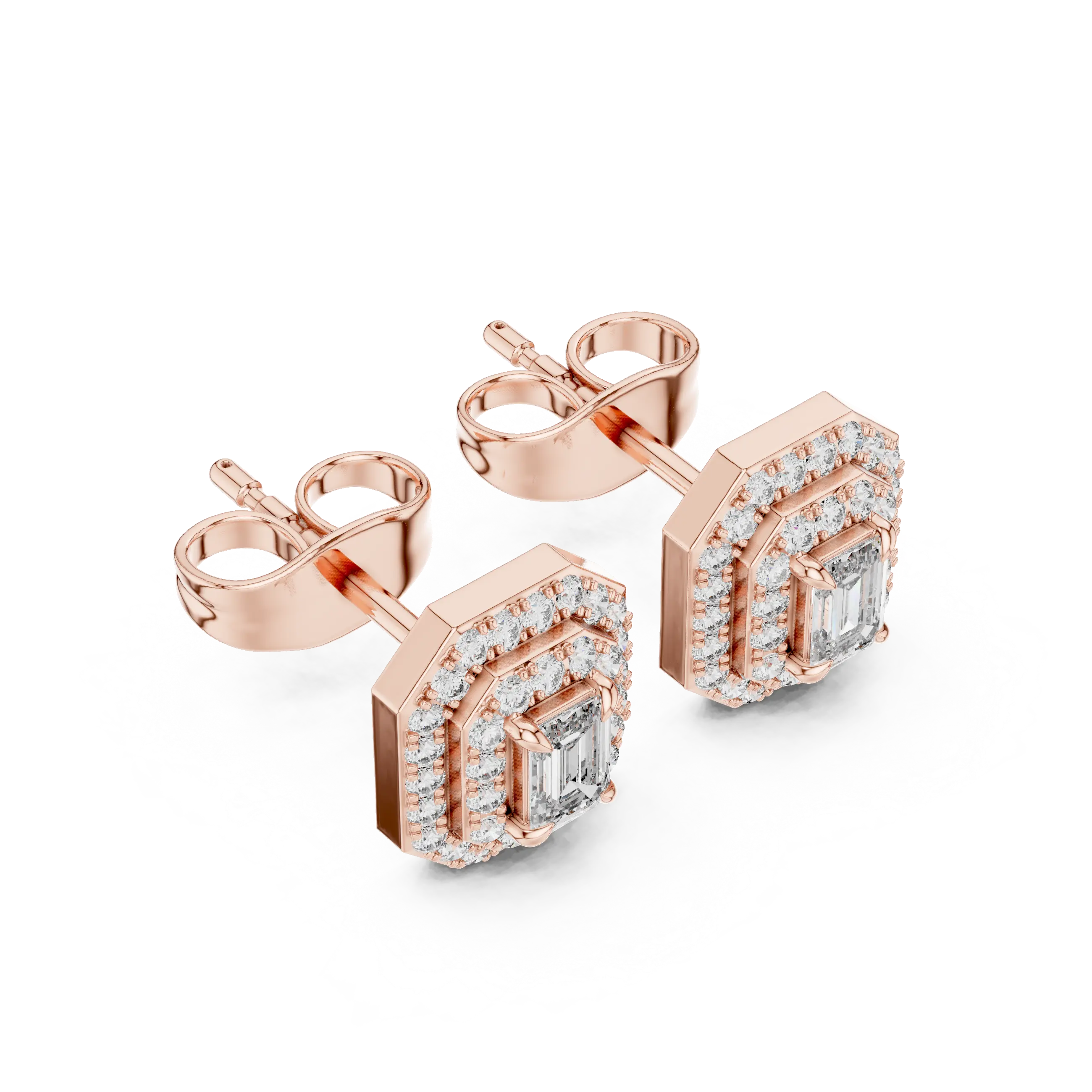 MJER41 - Emerald Cut Double Halo Studs