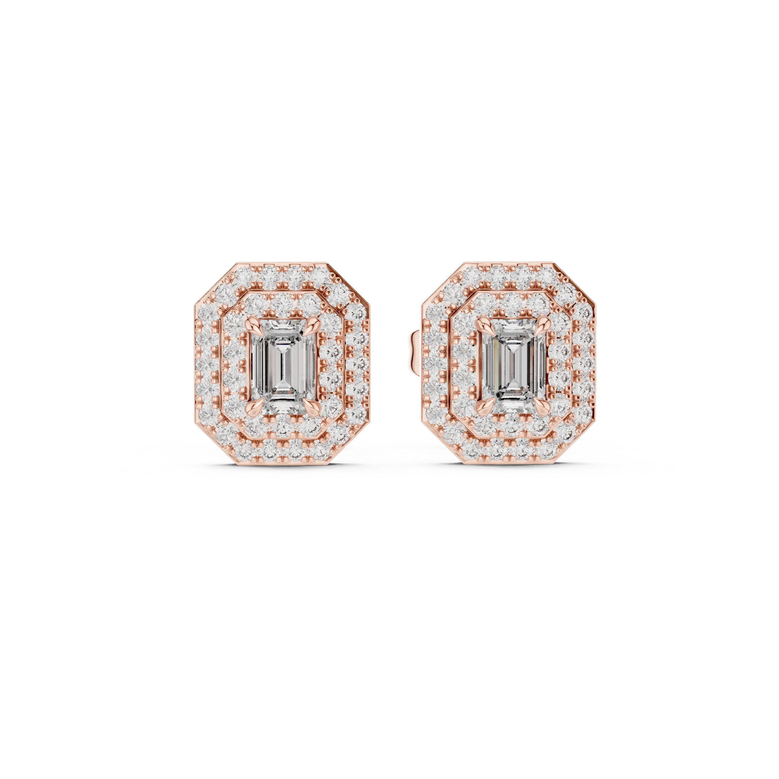MJER41 - Emerald Cut Double Halo Studs