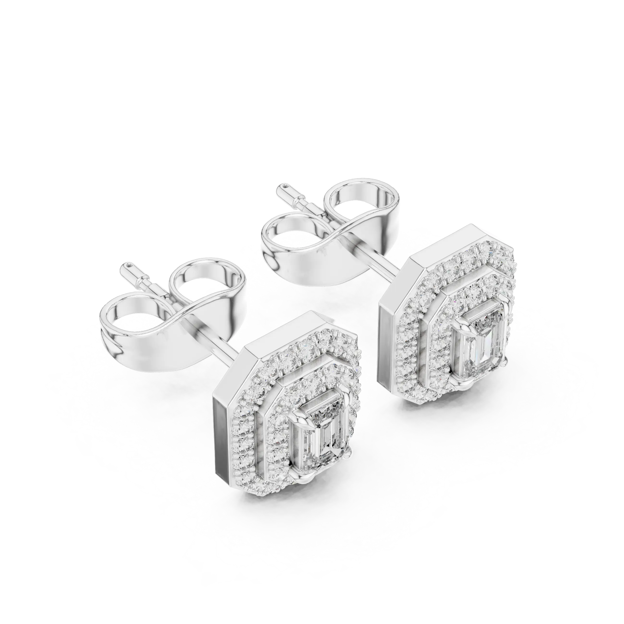MJER41 - Emerald Cut Double Halo Studs