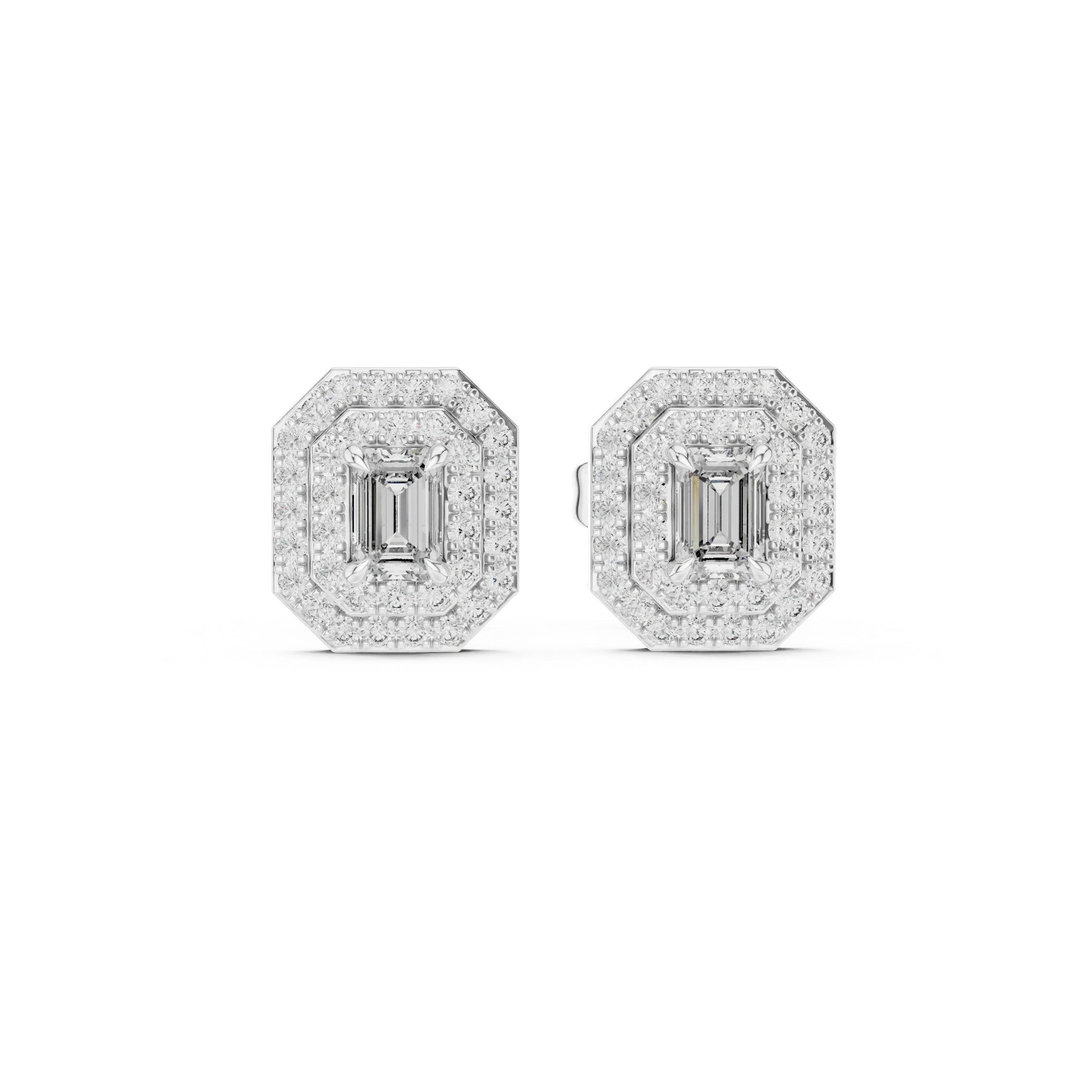 MJER41 - Emerald Cut Double Halo Studs