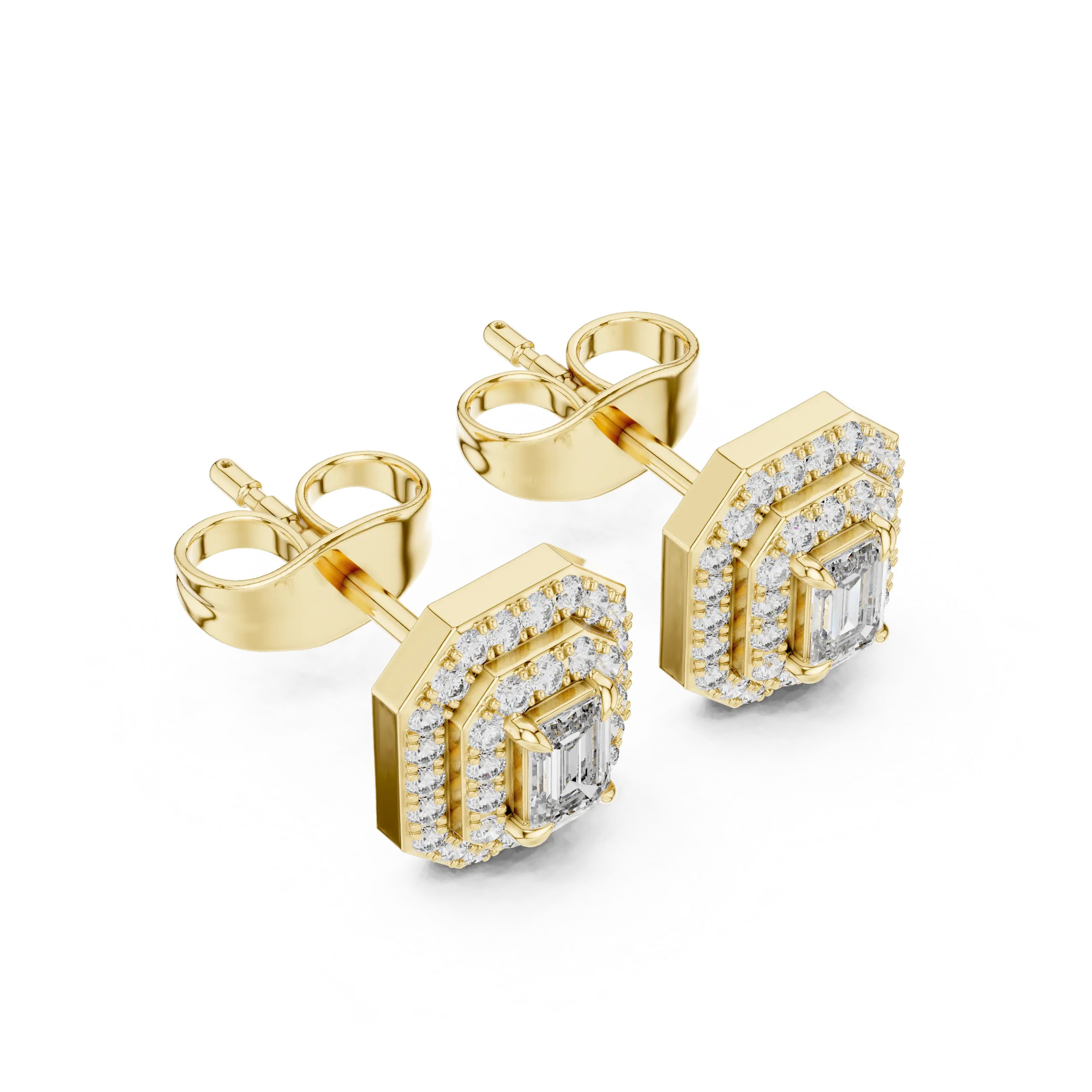 MJER41 - Emerald Cut Double Halo Studs