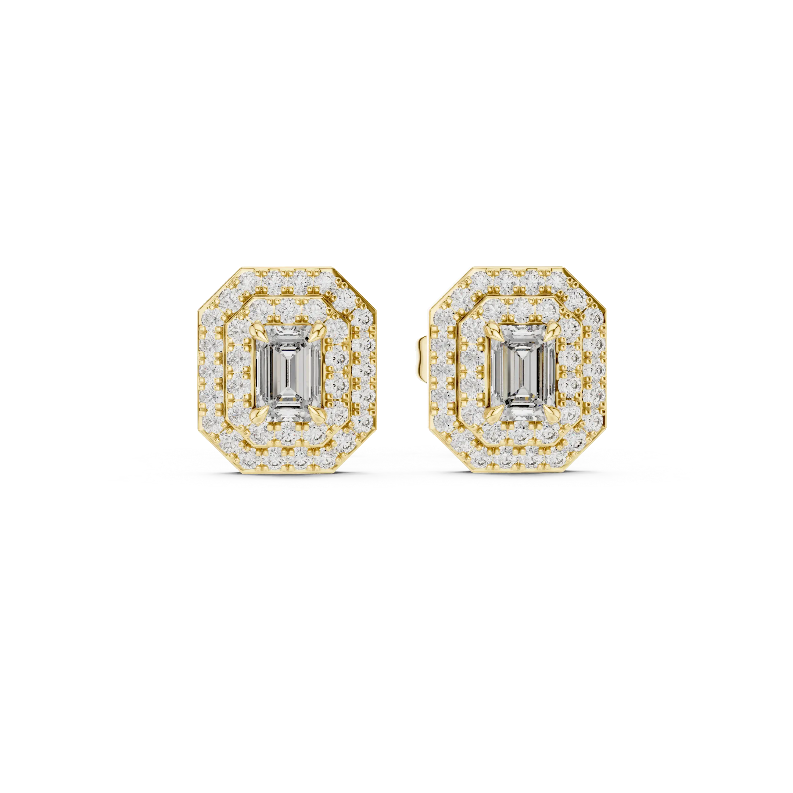 MJER41 - Emerald Cut Double Halo Studs