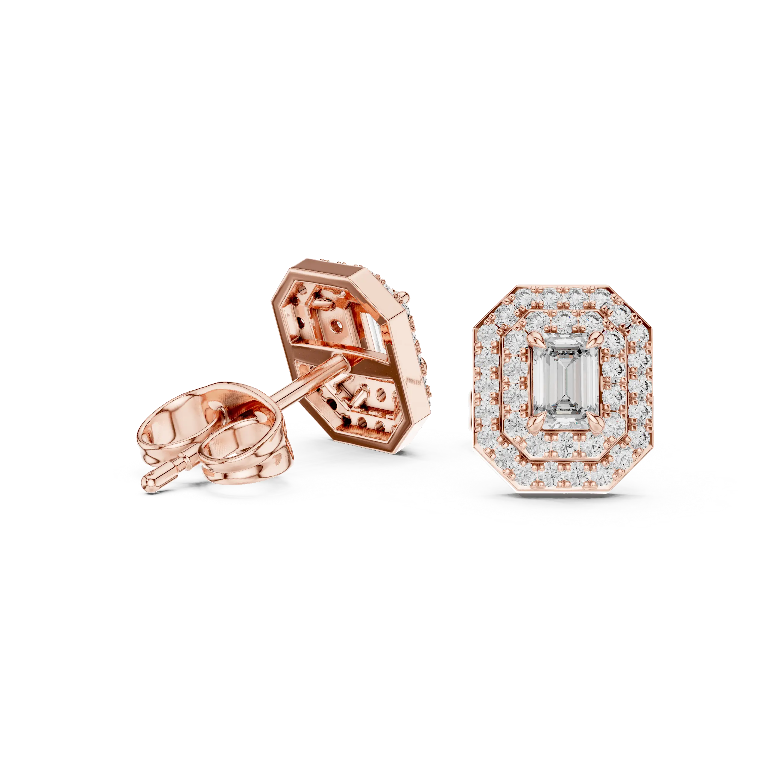 MJER41 - Emerald Cut Double Halo Studs