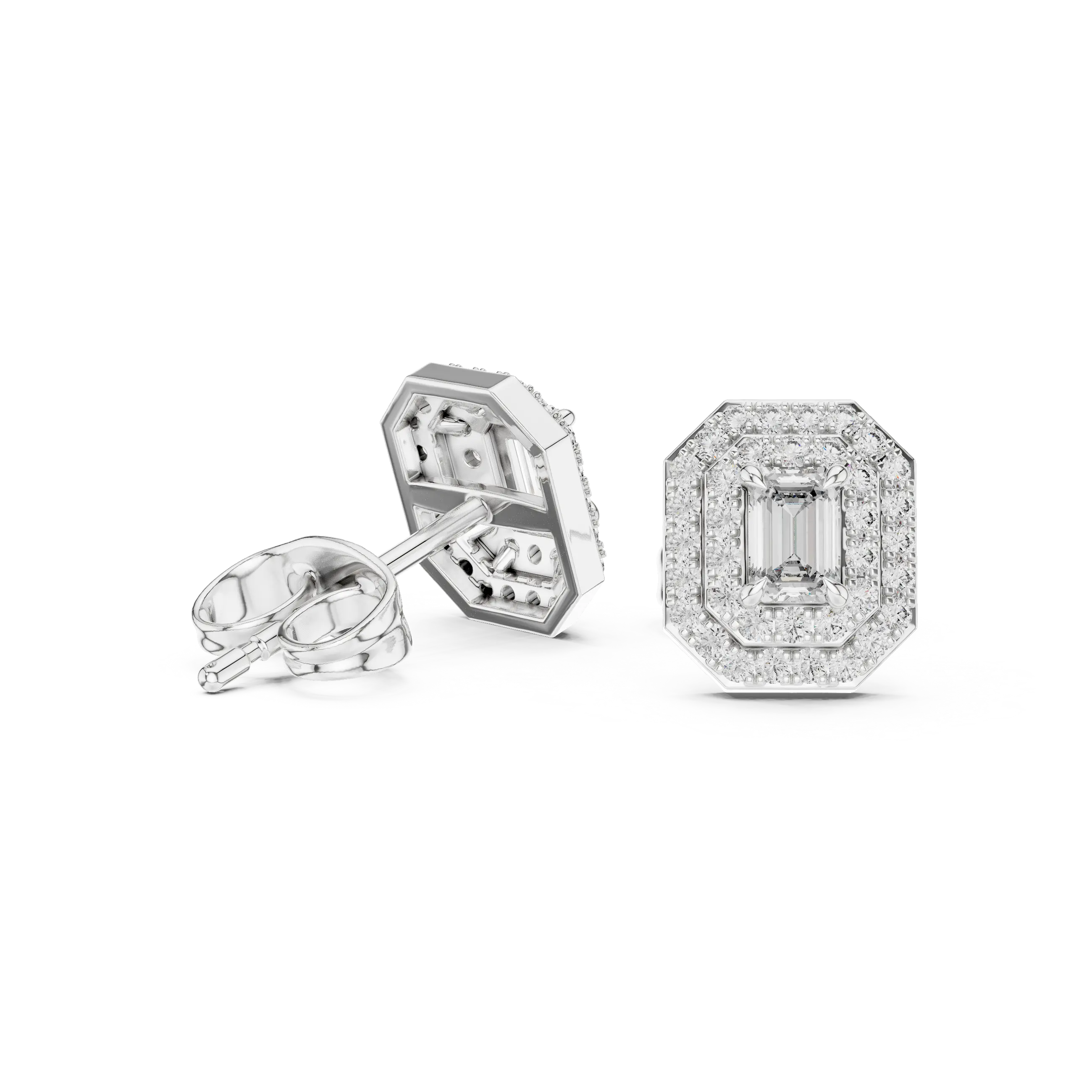 MJER41 - Emerald Cut Double Halo Studs