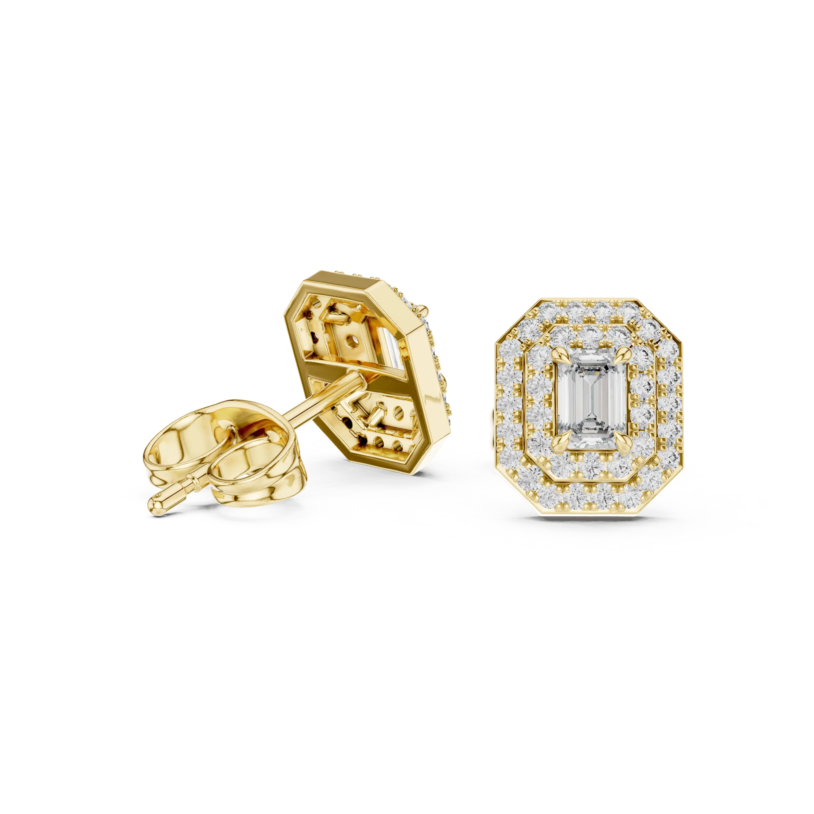 MJER41 - Emerald Cut Double Halo Studs