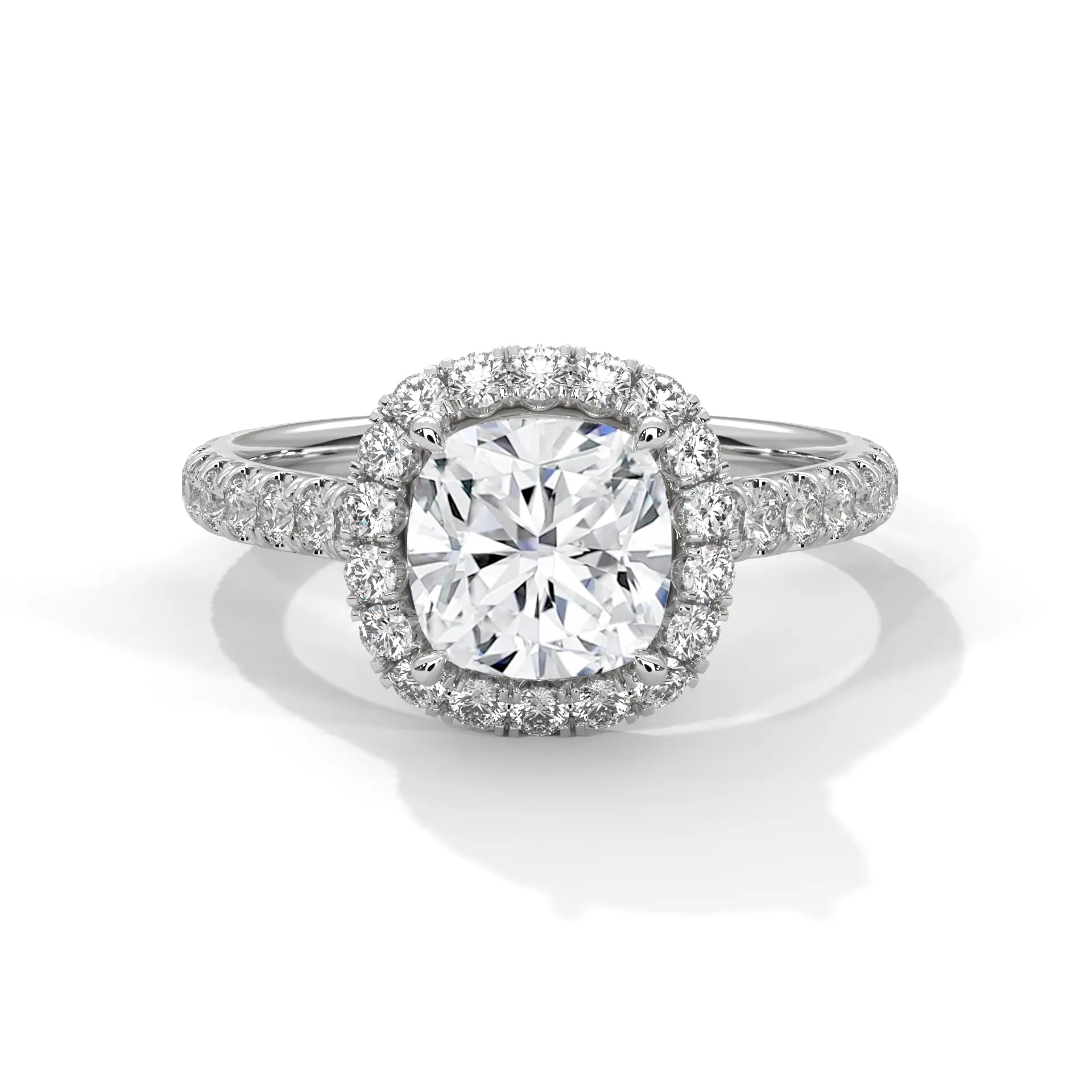 MJBS29 - Cathedral Style Cushion Halo Accent Wedding Ring