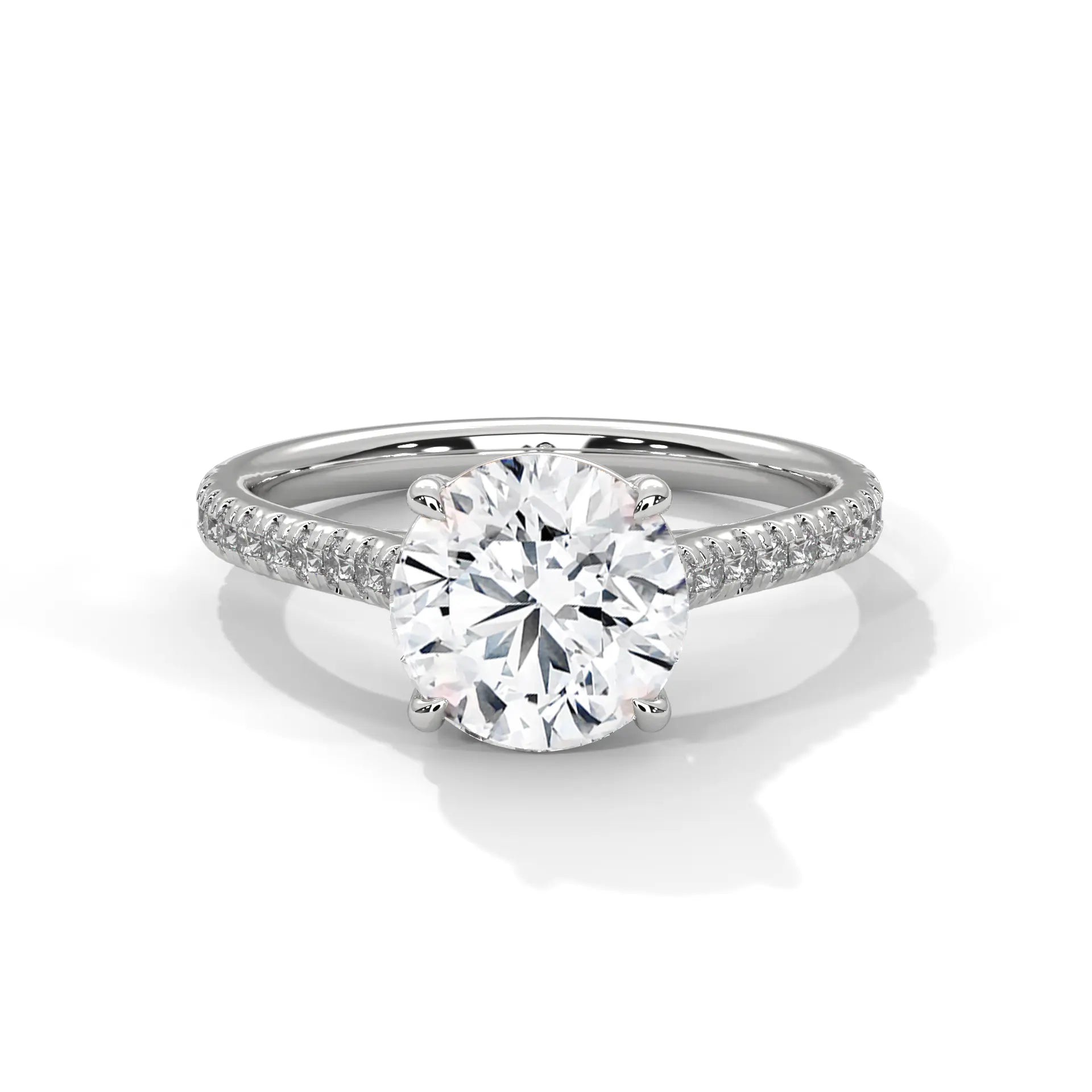 MJBS23 - Four-Prong Round Stone Pavé Accent Ring