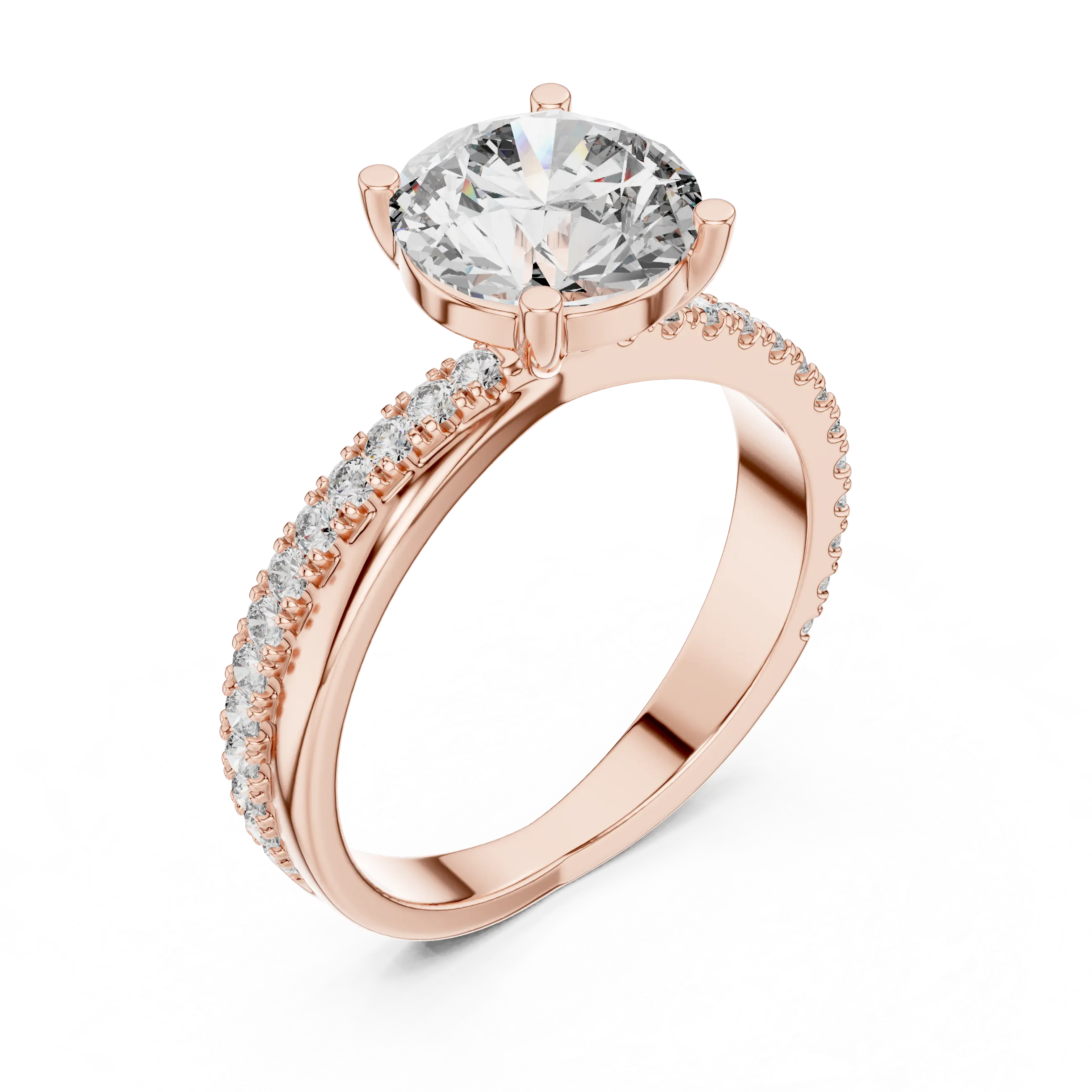 MJR044 - Classic Tapered Diamond Band Cathedral Bridal Ring