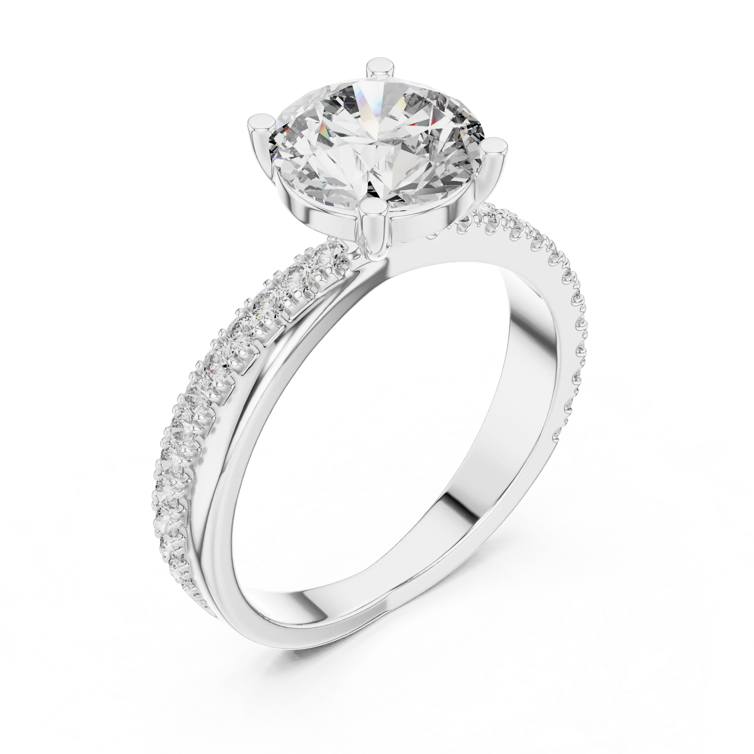 MJR044 - Classic Tapered Diamond Band Cathedral Bridal Ring