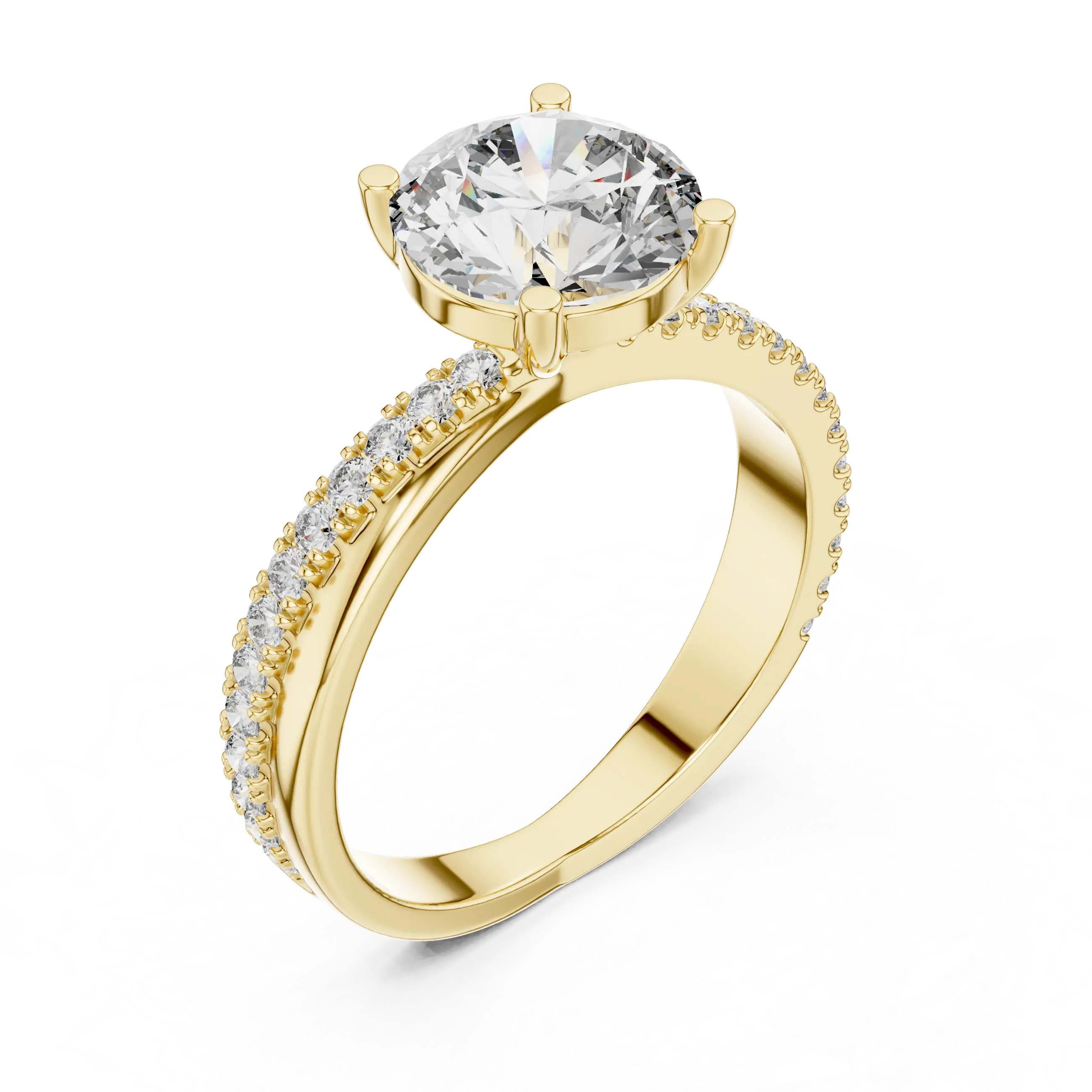 MJR044 - Classic Tapered Diamond Band Cathedral Bridal Ring