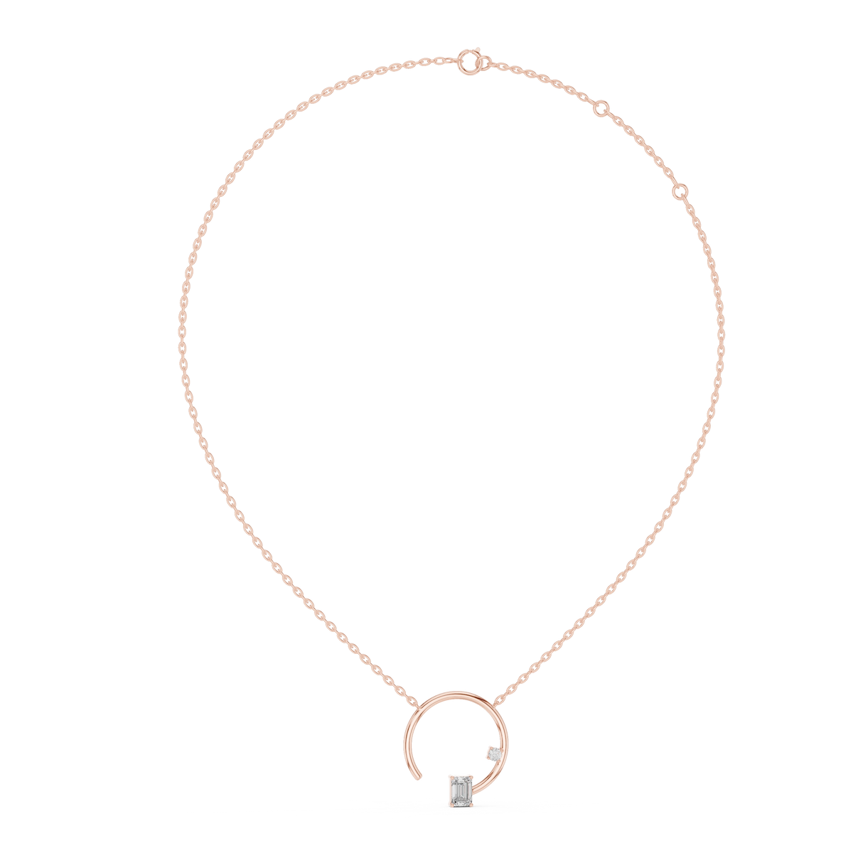 MJP03 - Open Circle Frame Pendant with Emerald Cut Accent