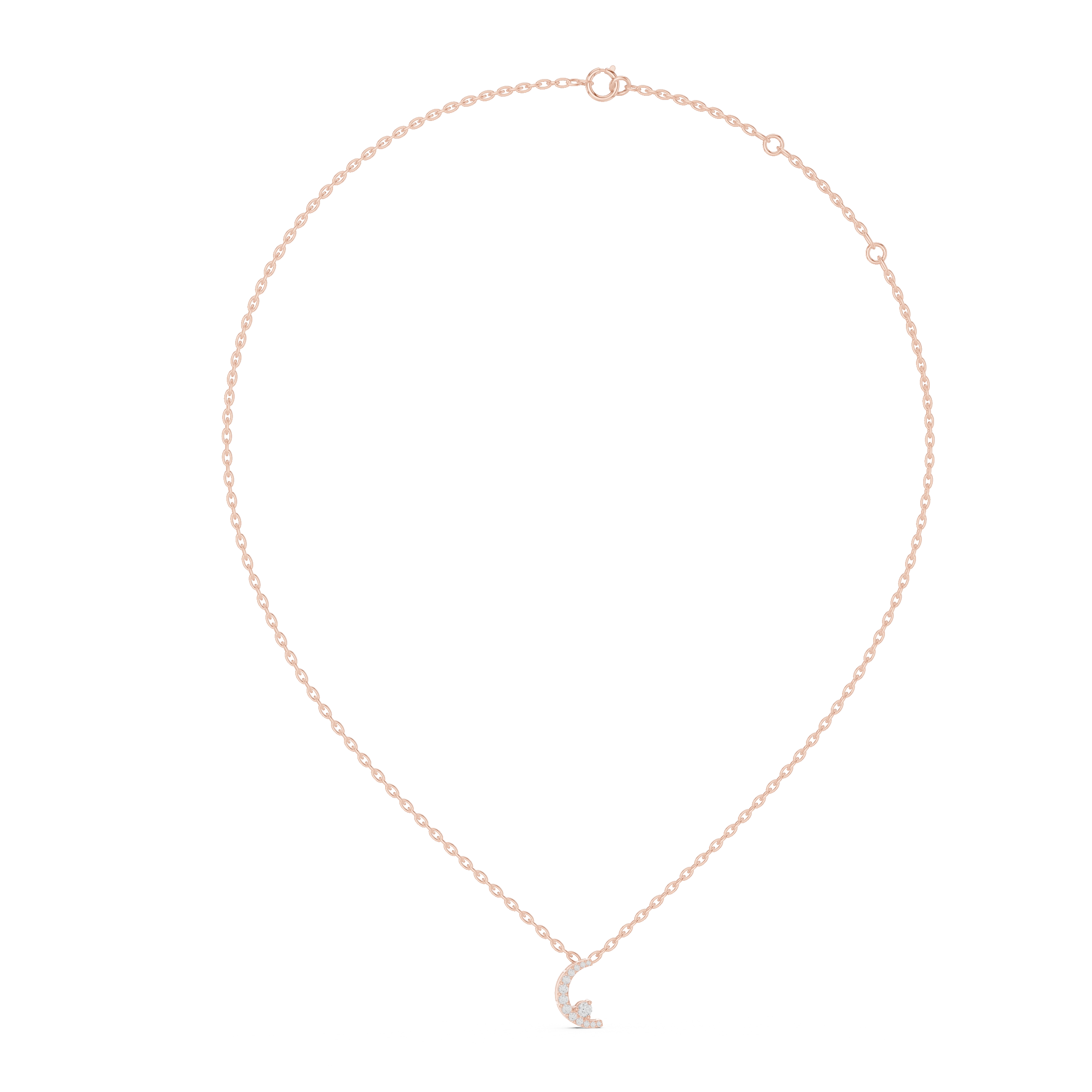 MJP05 - Crescent Moon Pave Pendant with Solitaire Accent