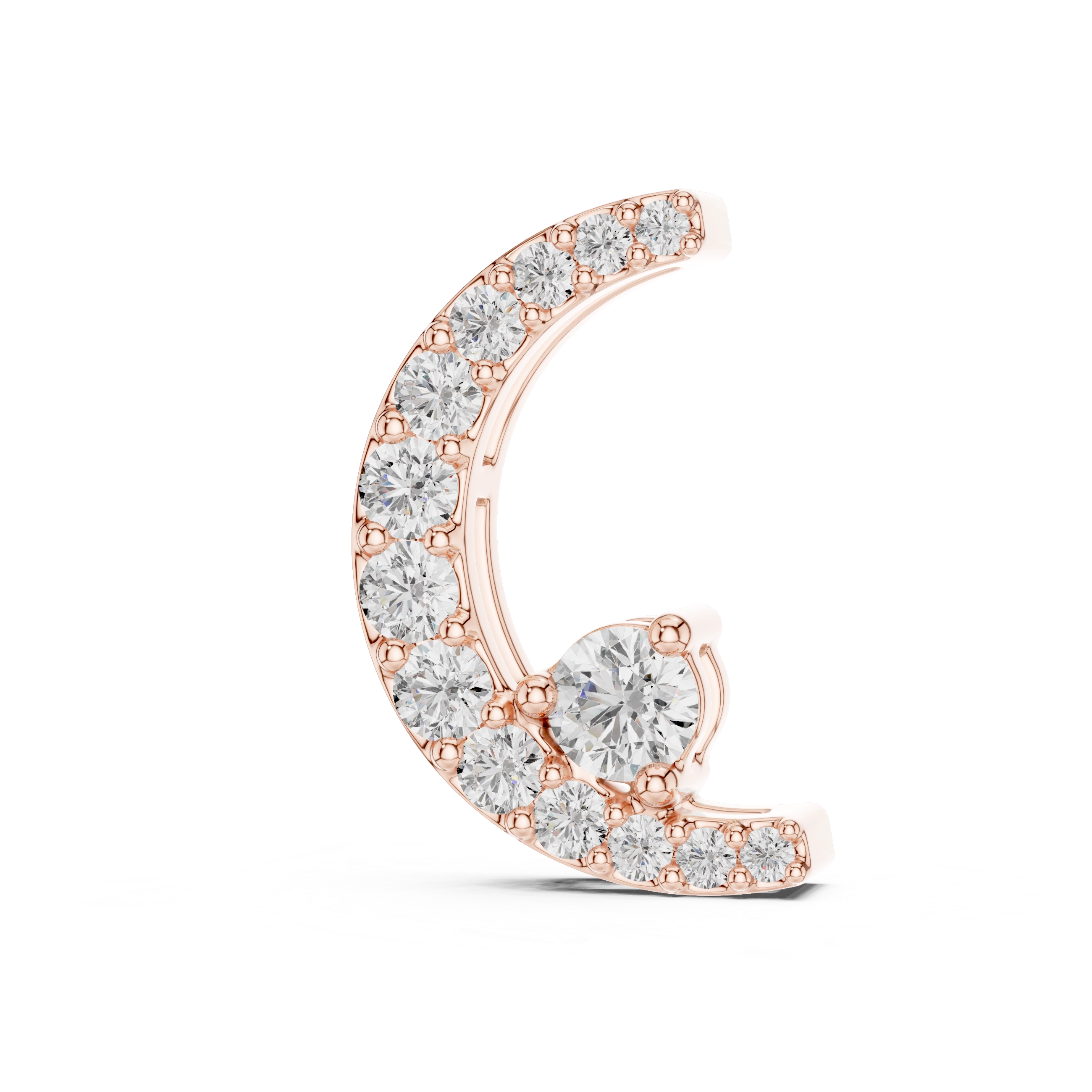 MJP05 - Crescent Moon Pave Pendant with Solitaire Accent