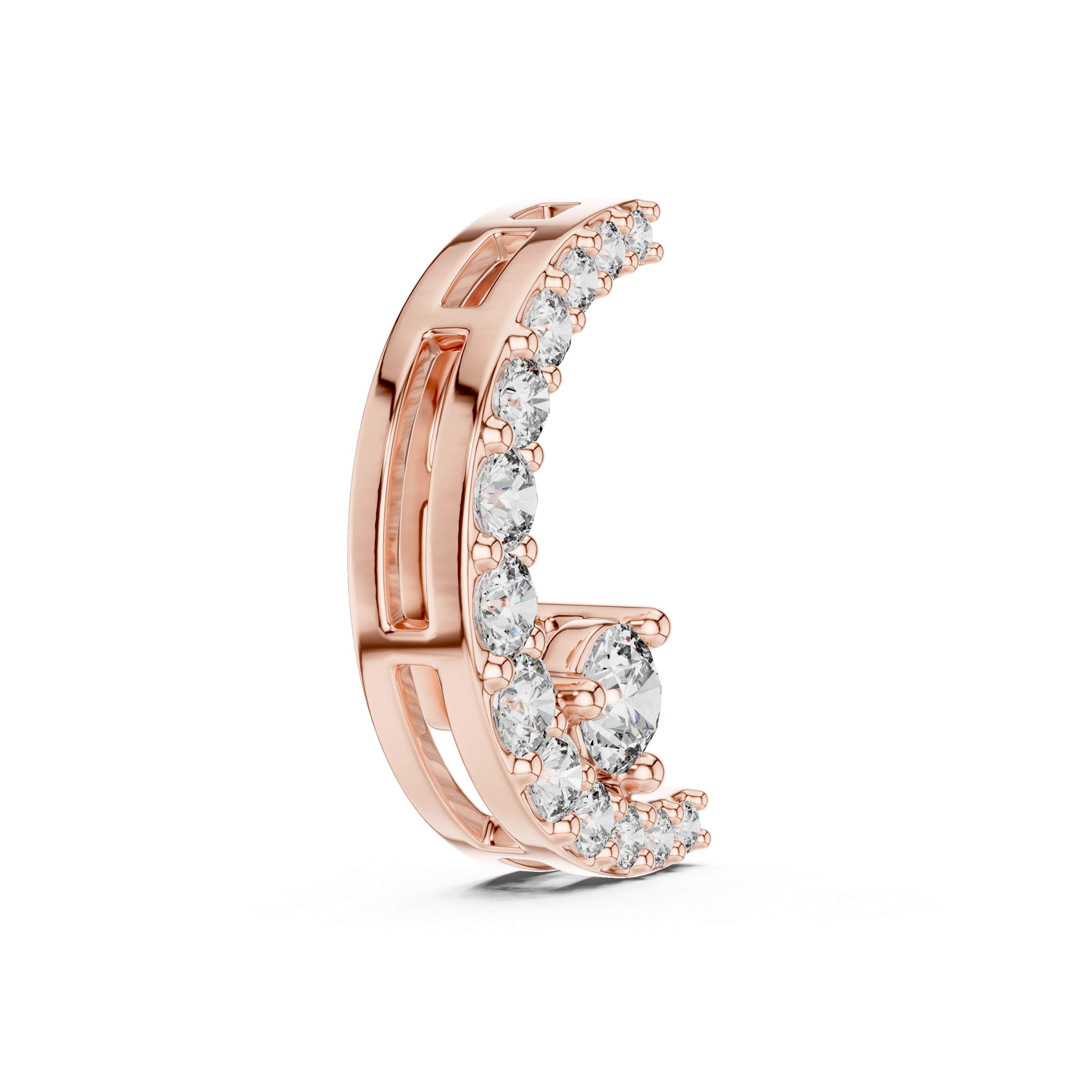 MJP05 - Crescent Moon Pave Pendant with Solitaire Accent