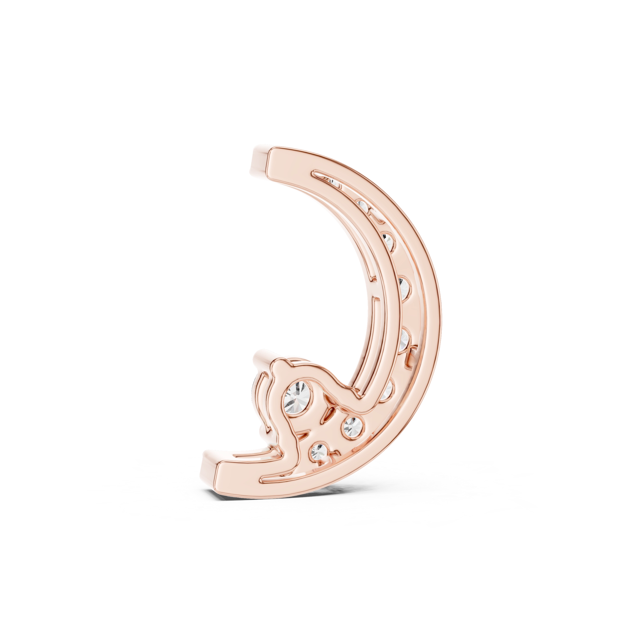 MJP05 - Crescent Moon Pave Pendant with Solitaire Accent
