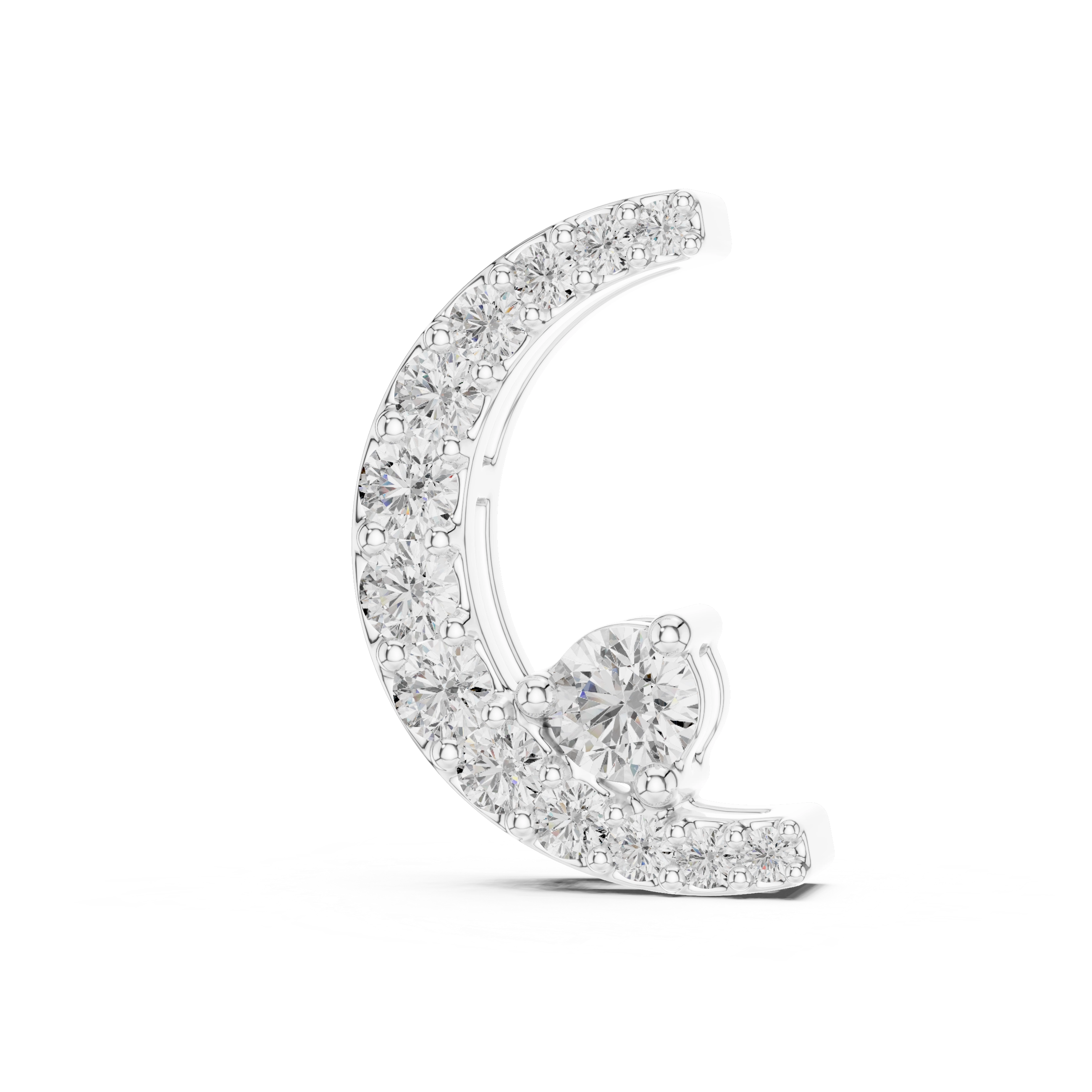 MJP05 - Crescent Moon Pave Pendant with Solitaire Accent