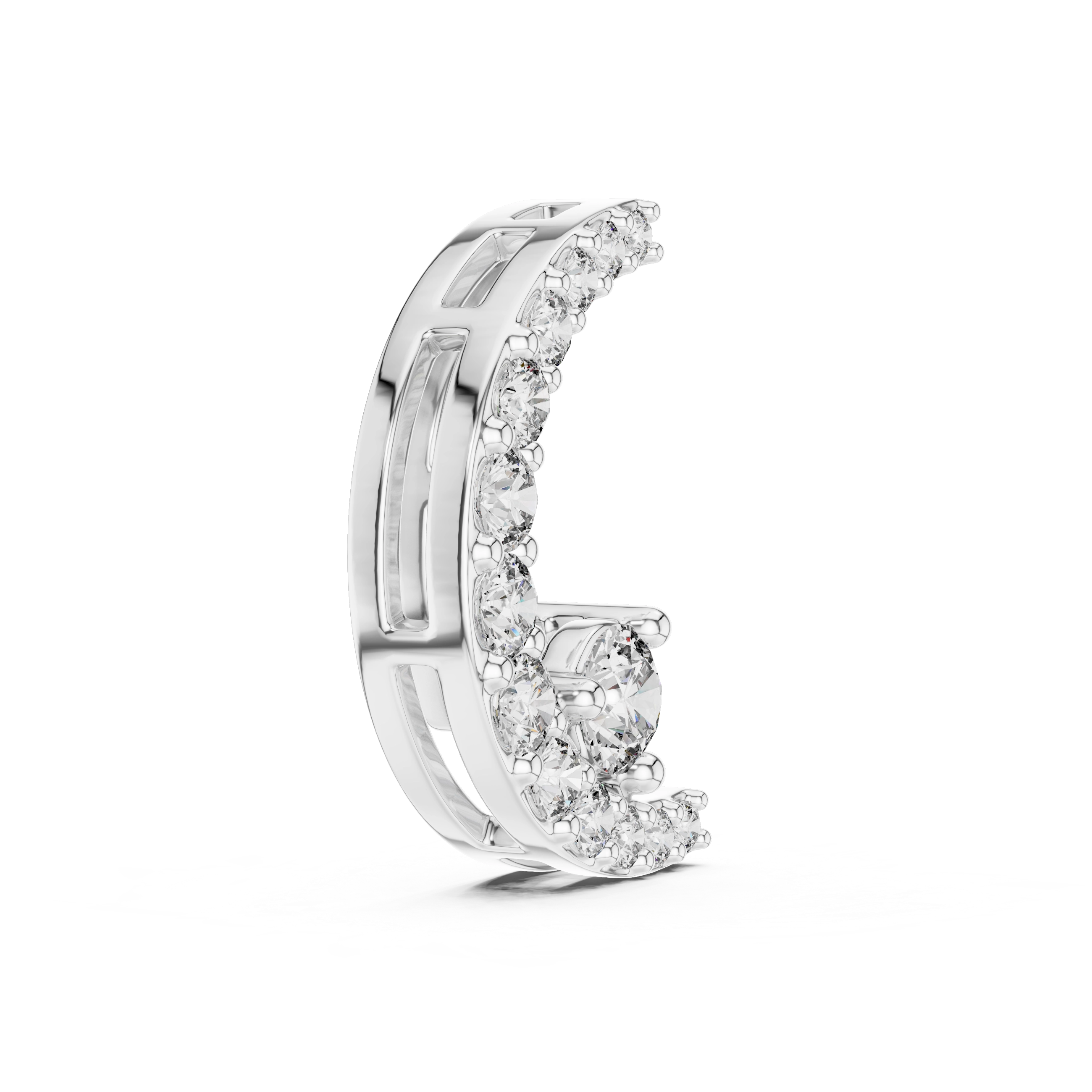 MJP05 - Crescent Moon Pave Pendant with Solitaire Accent