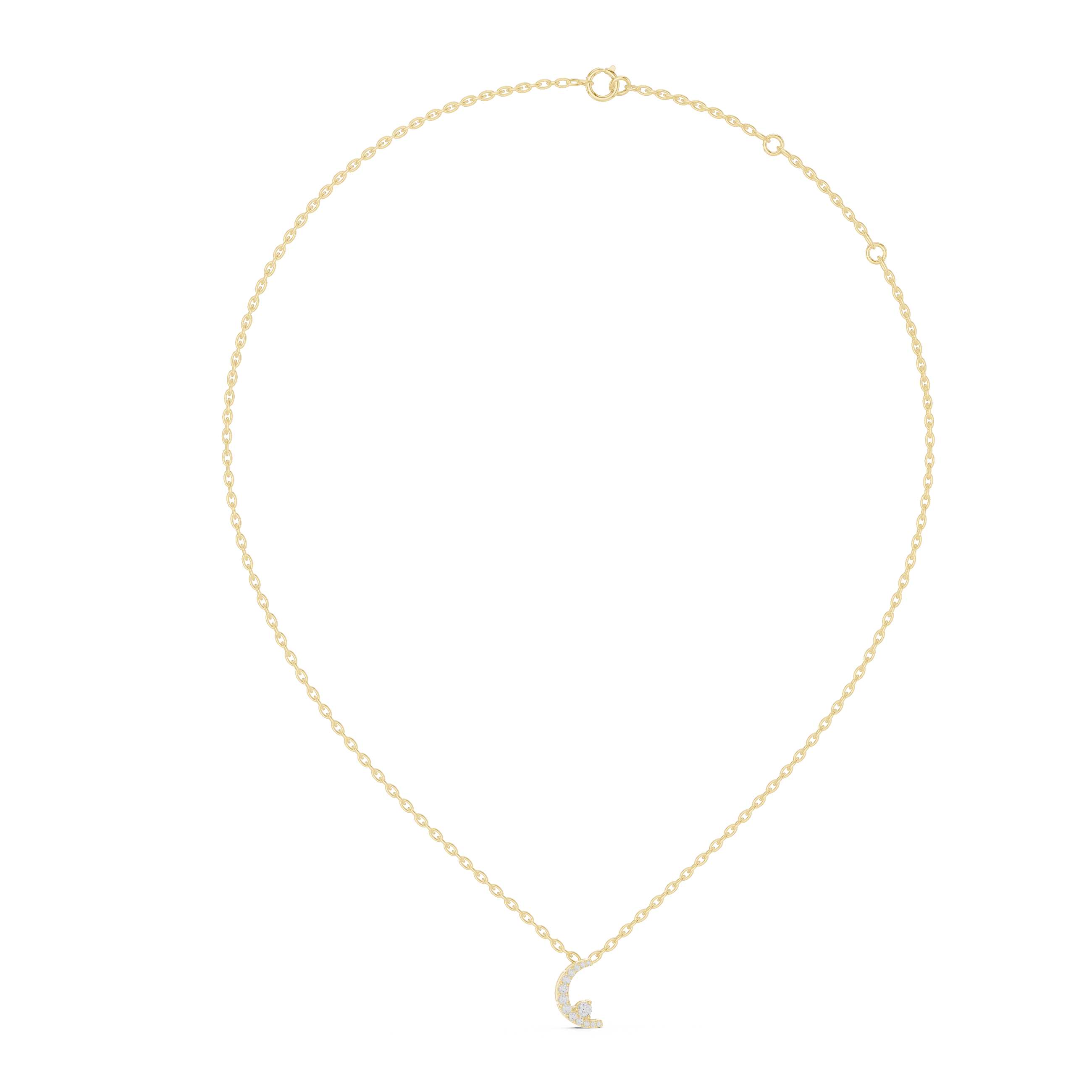 MJP05 - Crescent Moon Pave Pendant with Solitaire Accent