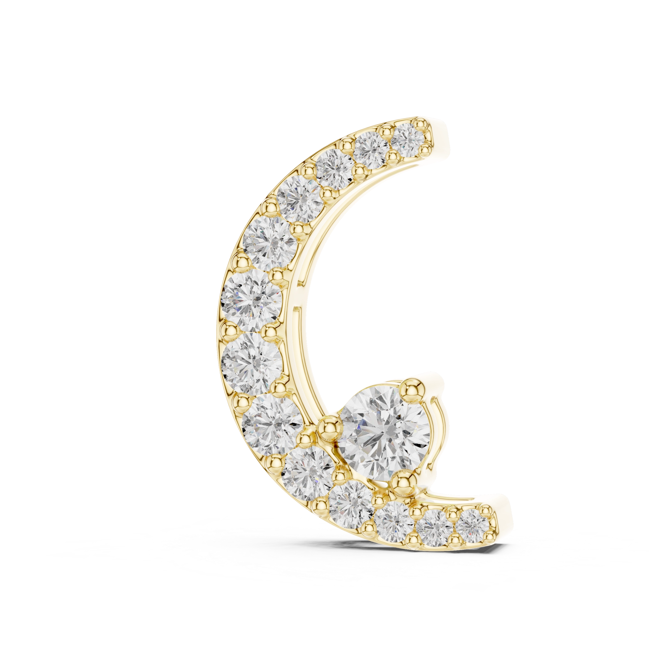 MJP05 - Crescent Moon Pave Pendant with Solitaire Accent