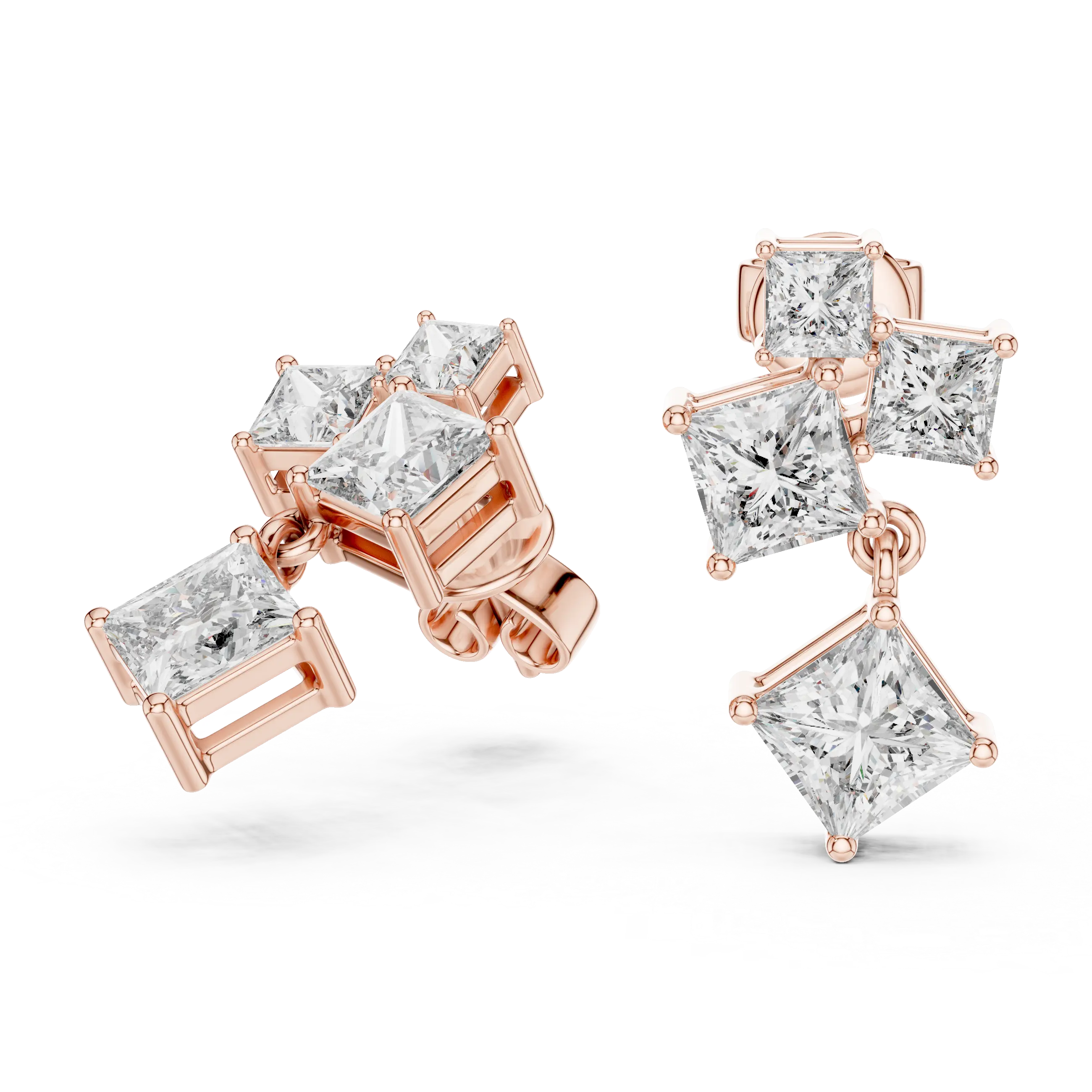 MJER28 - Princess Cut Mosaic Cluster Drop Earrings