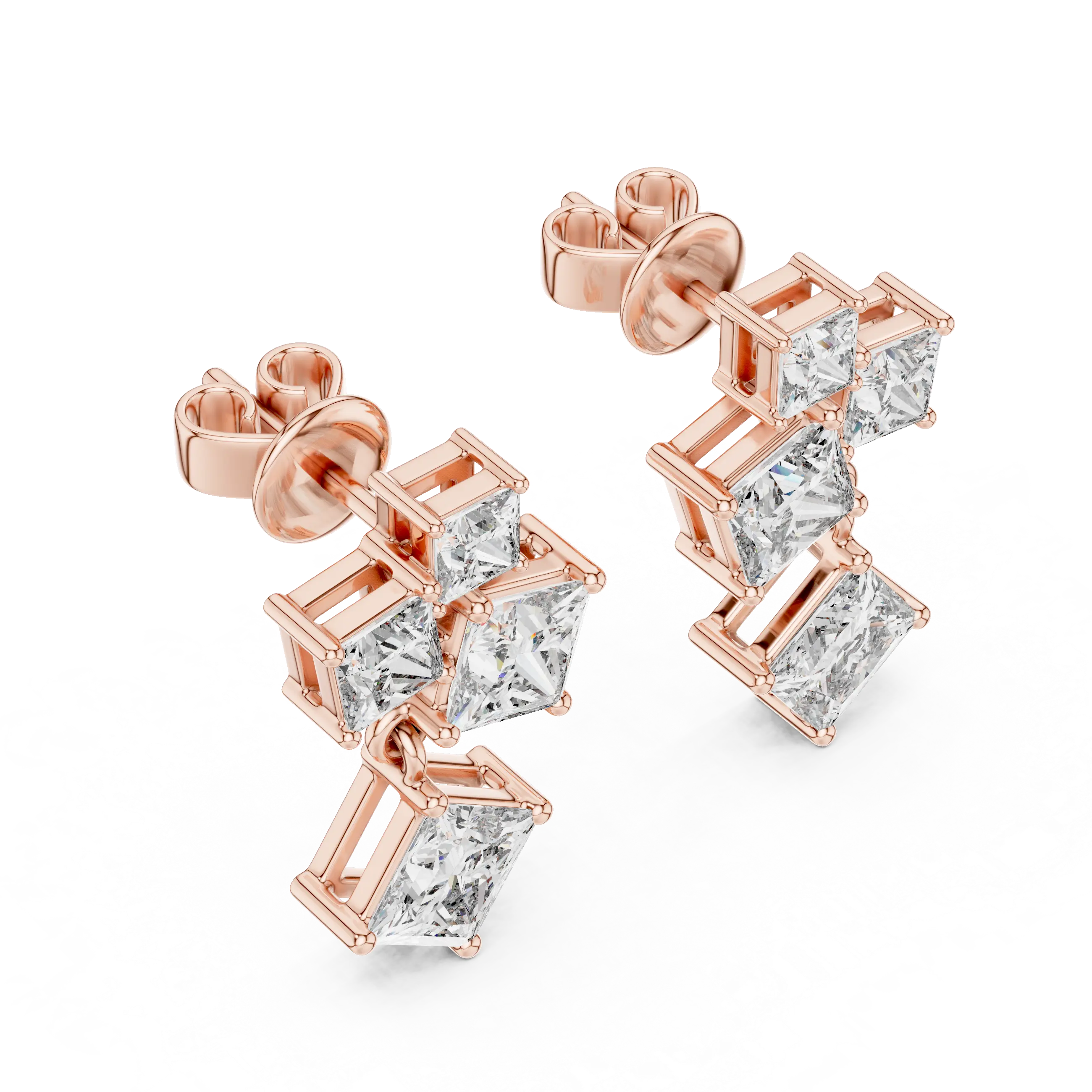 MJER28 - Princess Cut Mosaic Cluster Drop Earrings