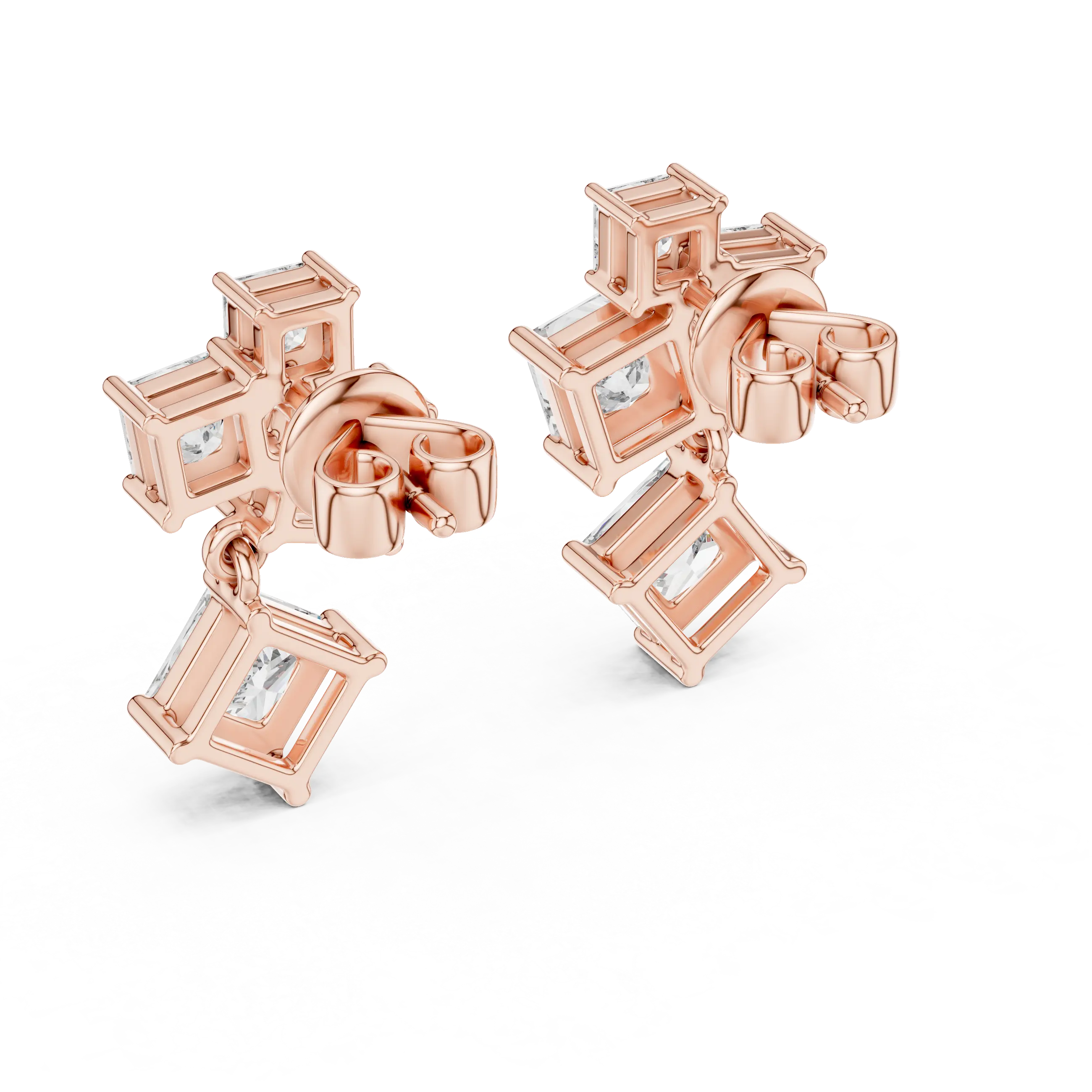 MJER28 - Princess Cut Mosaic Cluster Drop Earrings