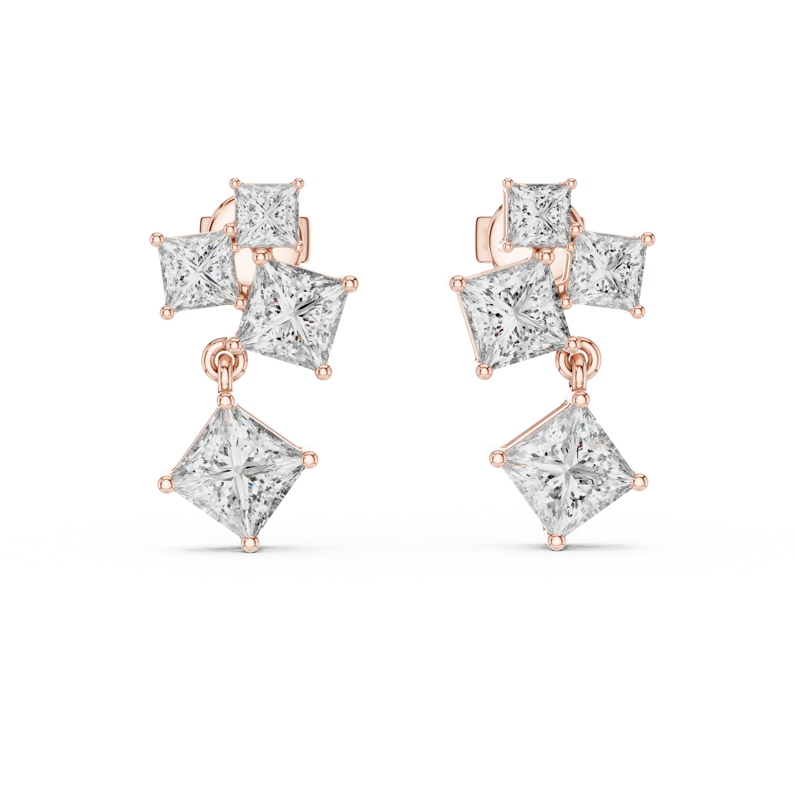 MJER28 - Princess Cut Mosaic Cluster Drop Earrings