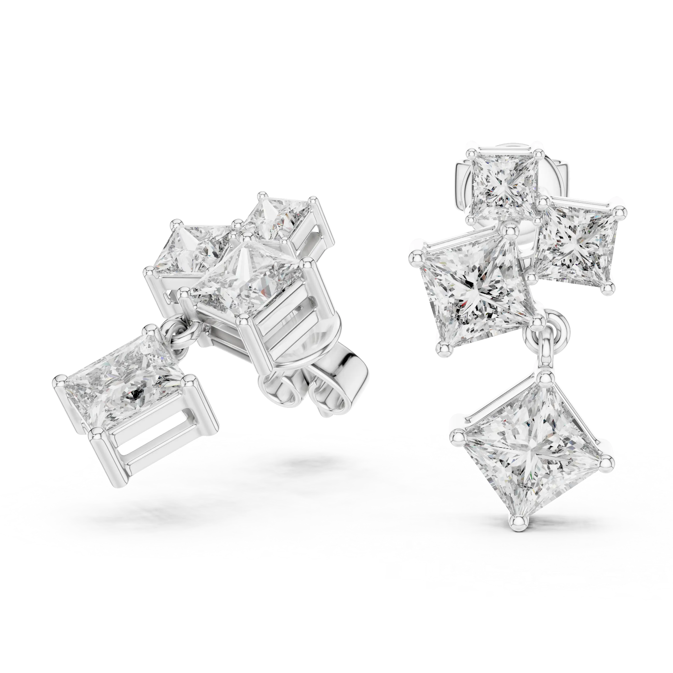 MJER28 - Princess Cut Mosaic Cluster Drop Earrings