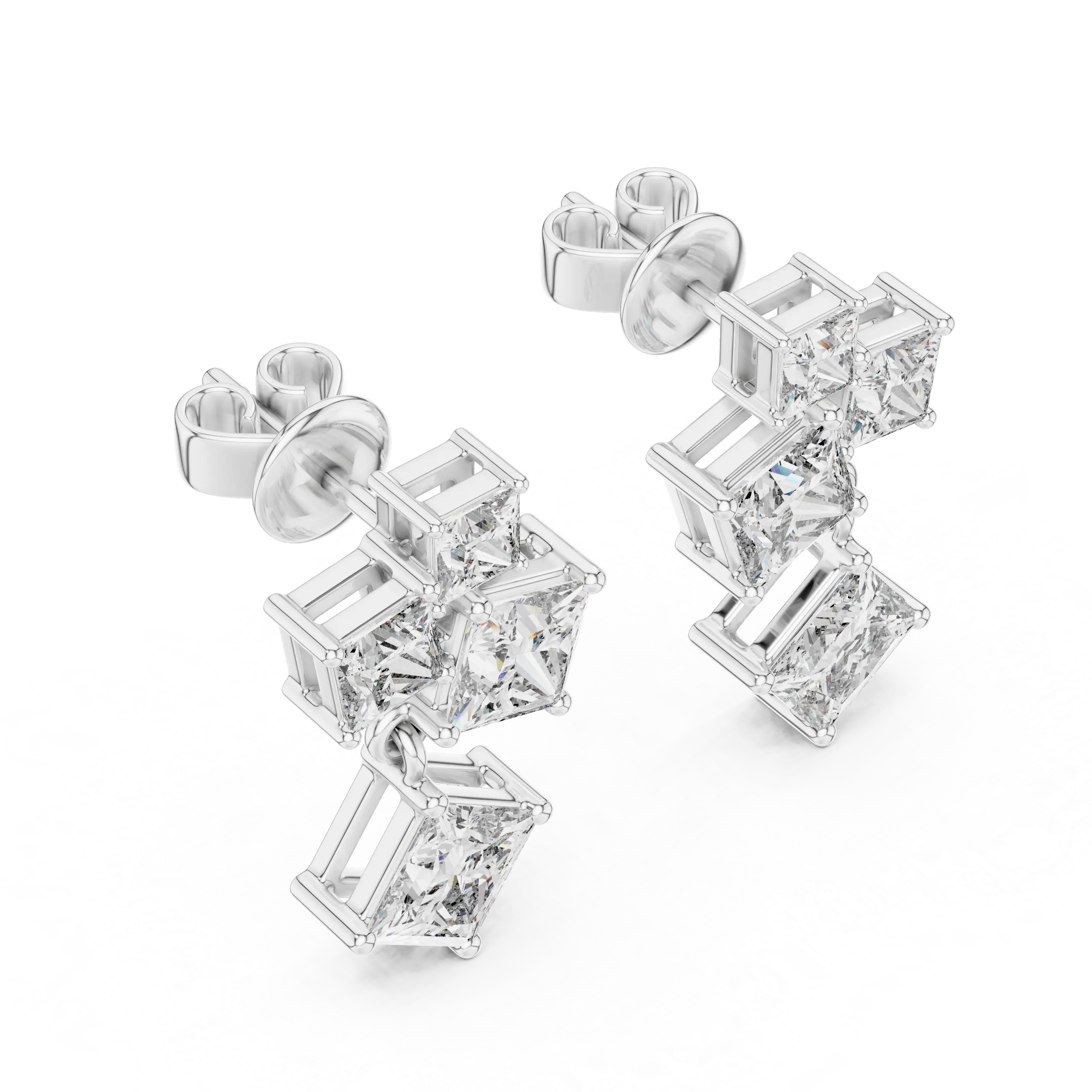 MJER28 - Princess Cut Mosaic Cluster Drop Earrings