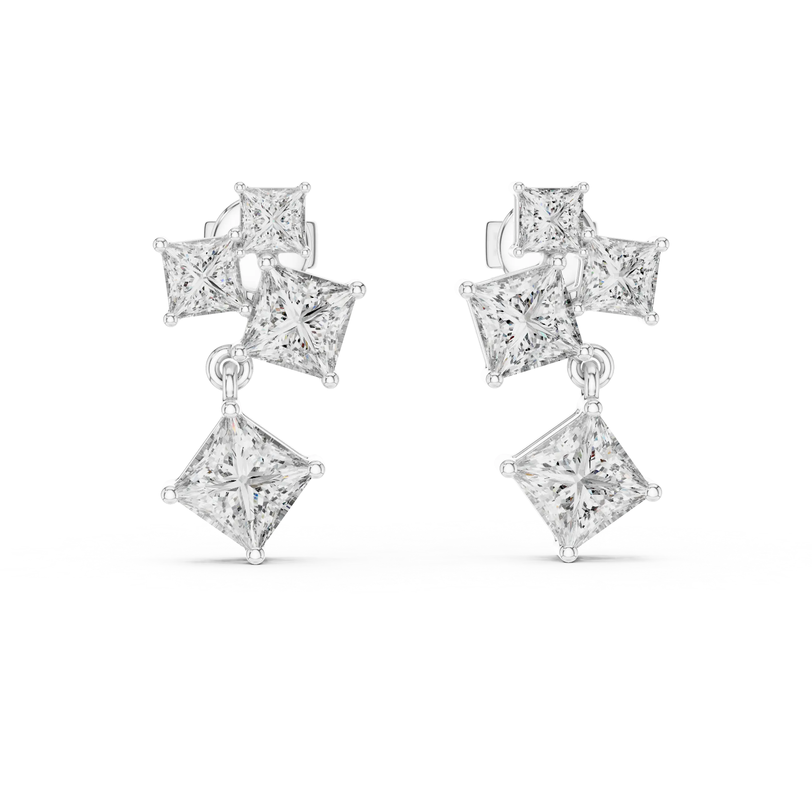 MJER28 - Princess Cut Mosaic Cluster Drop Earrings