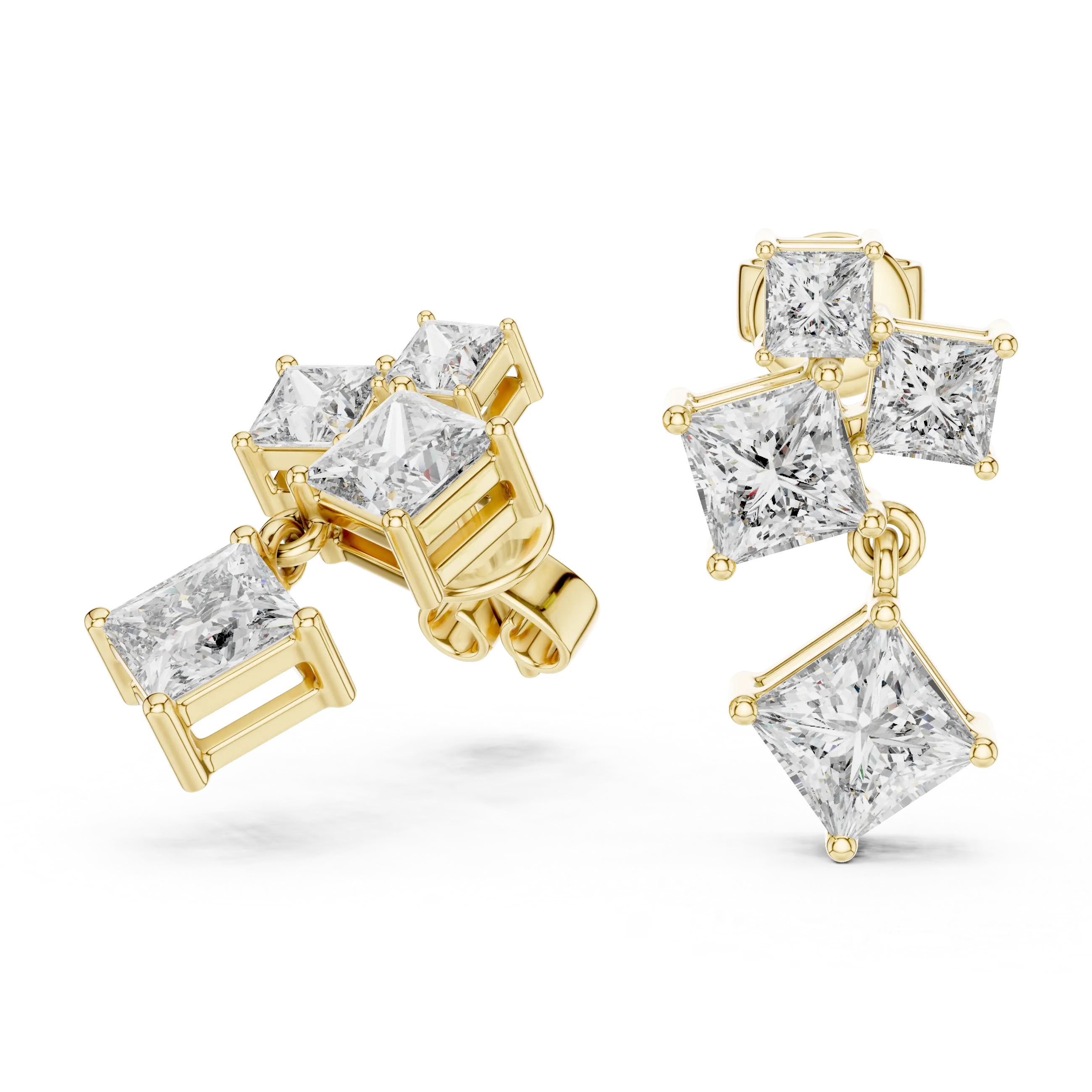 MJER28 - Princess Cut Mosaic Cluster Drop Earrings