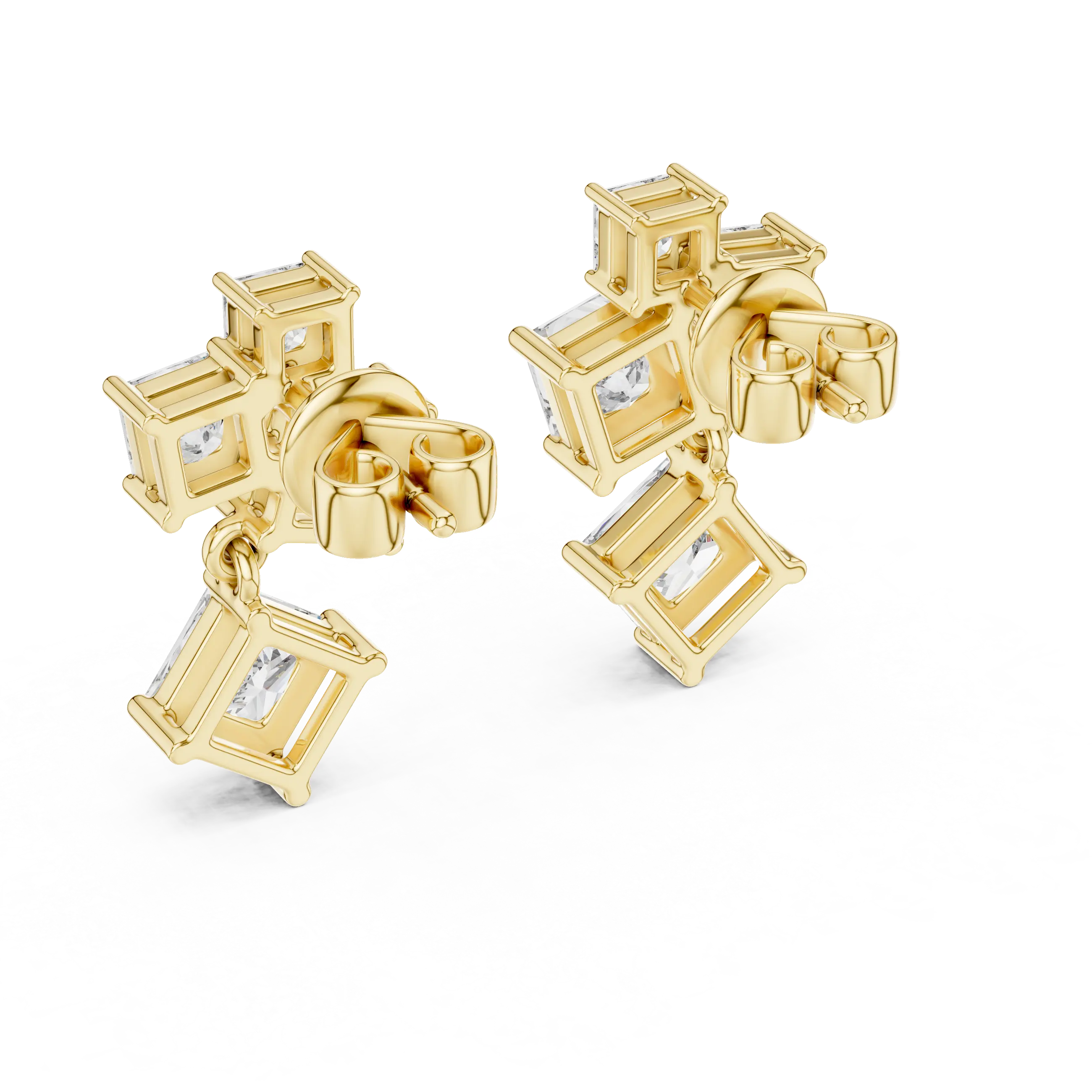 MJER28 - Princess Cut Mosaic Cluster Drop Earrings