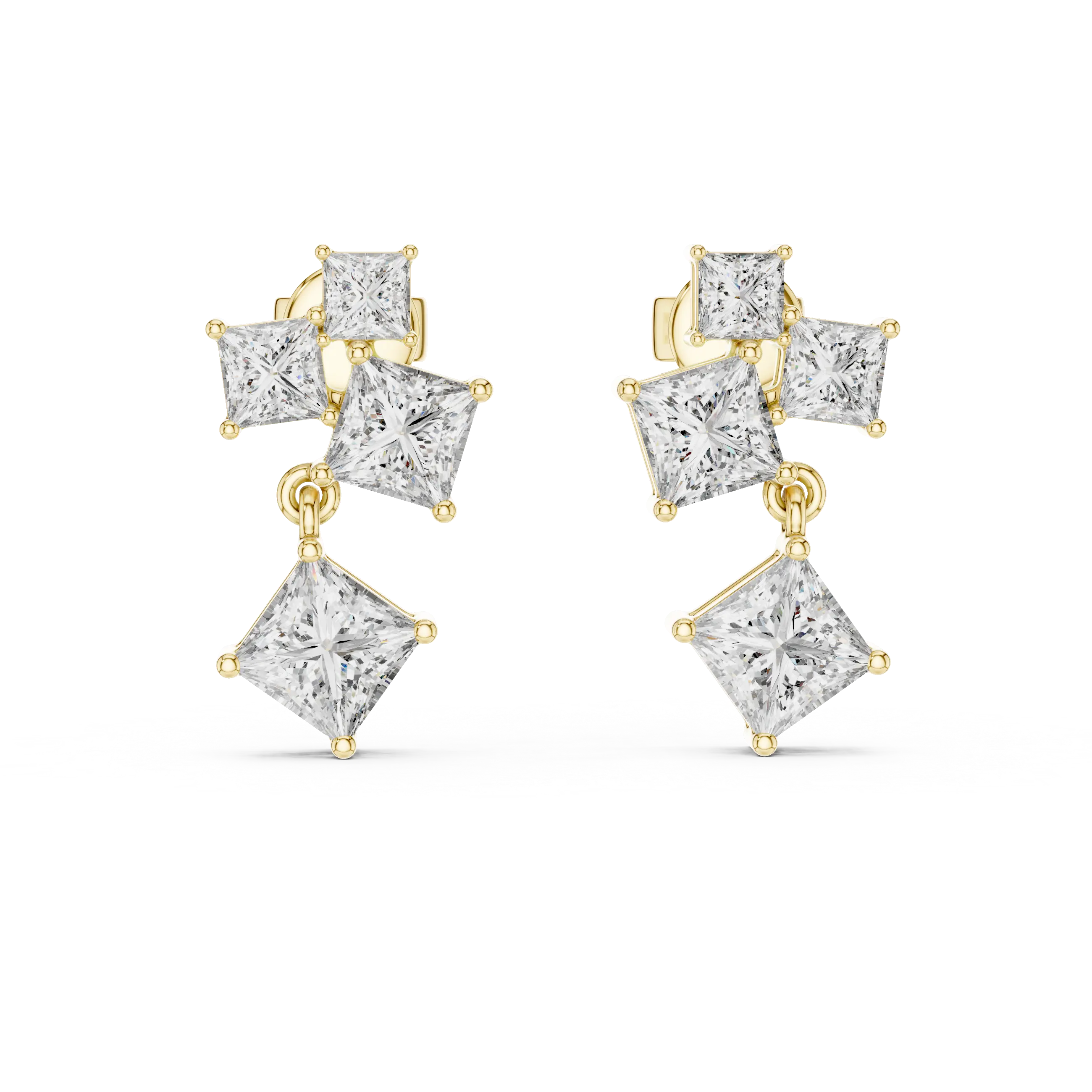 MJER28 - Princess Cut Mosaic Cluster Drop Earrings