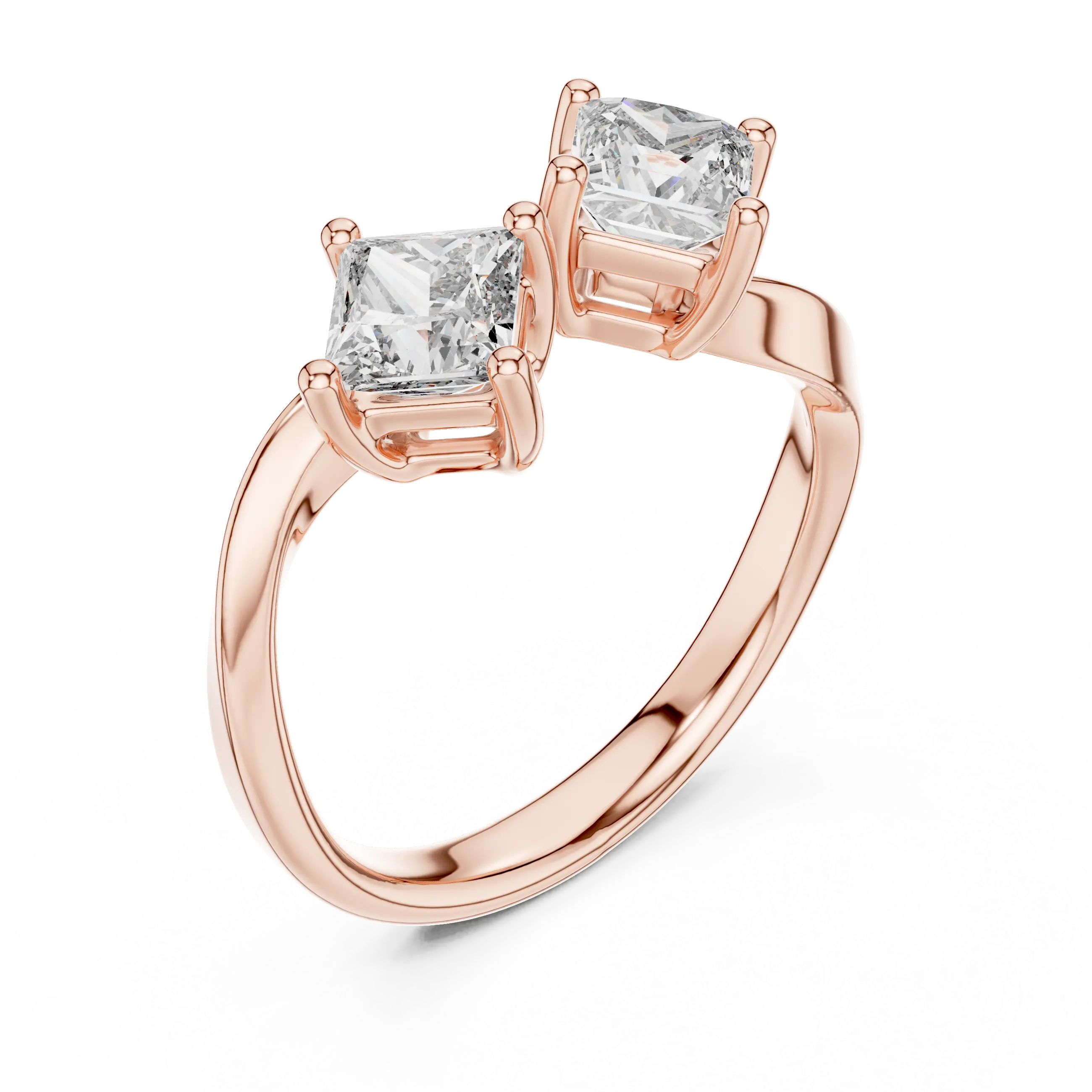 MJR046 - Princess Cut Open Cuff Twin Stone Bypass Ring