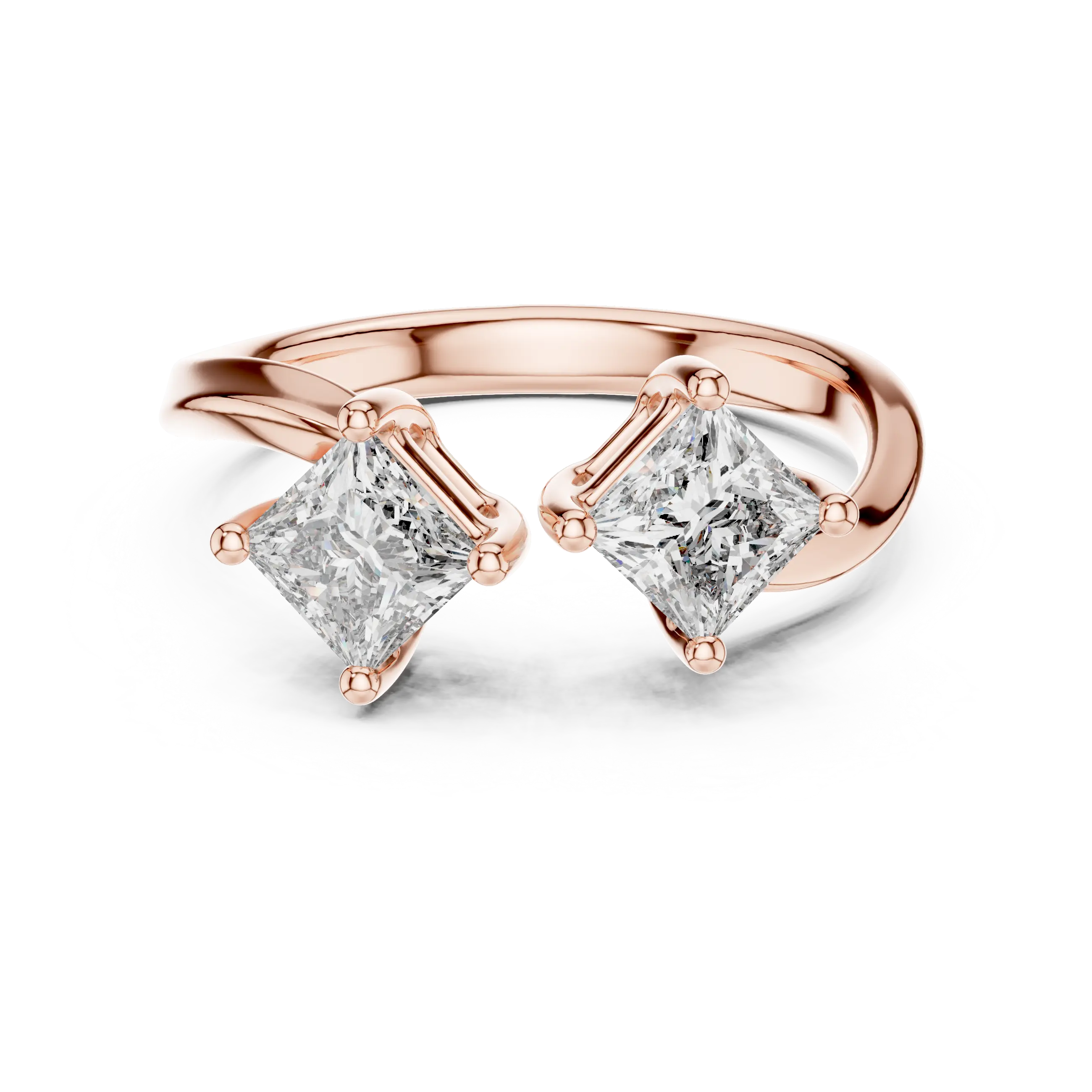 MJR046 - Princess Cut Open Cuff Twin Stone Bypass Ring