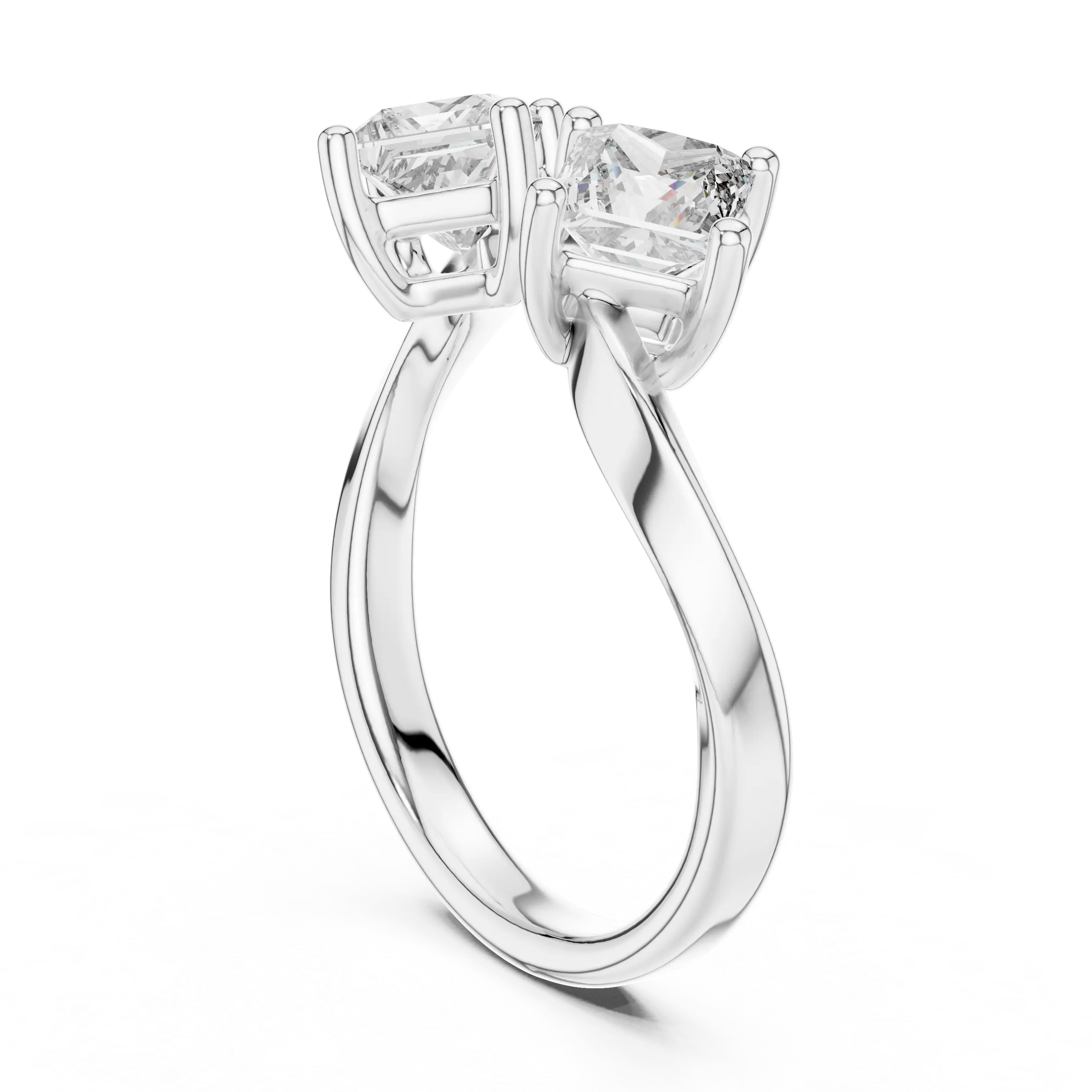 MJR046 - Princess Cut Open Cuff Twin Stone Bypass Ring